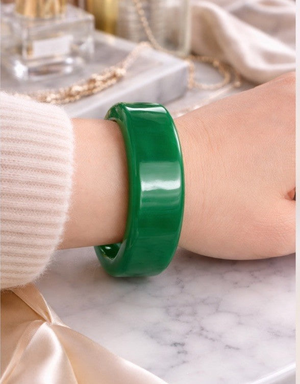 Vintage Bangle Bracelet | Emerald Green Cuff Art Deco