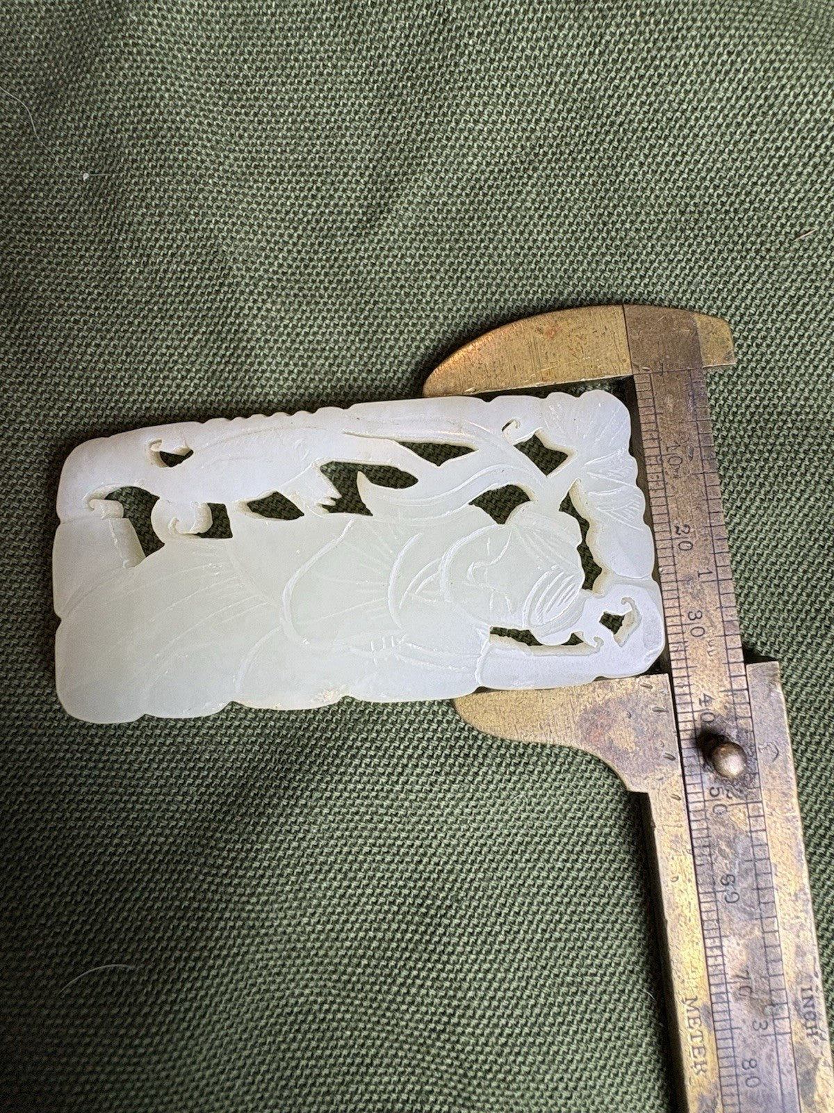 Antique Old Chinese  Natural White Carved Double Sided Plaque