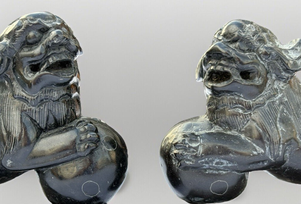 Vintage MCM Hand Carved Stone, Pair of Foo Dogs