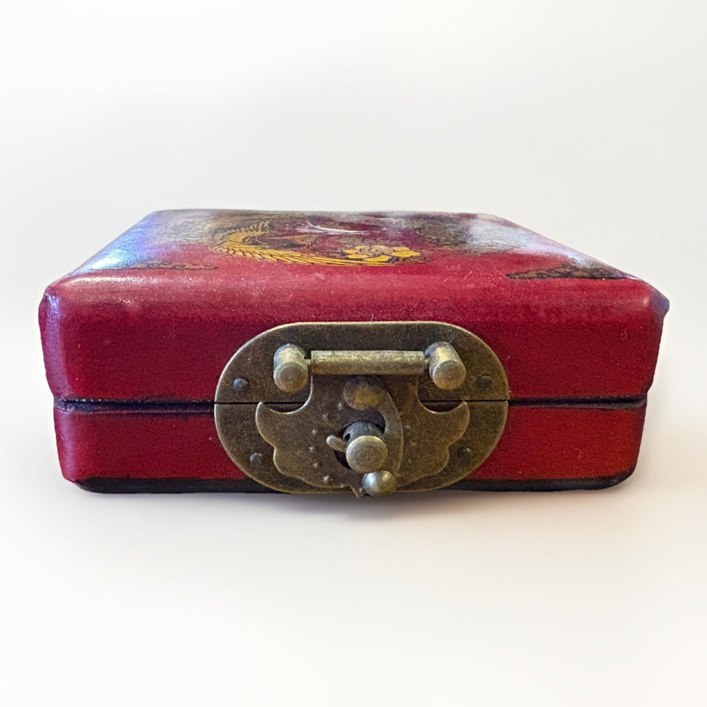 Pair Vintage Chinese Luopan Feng Shui Compass Boxes Red Lacquer Dragon