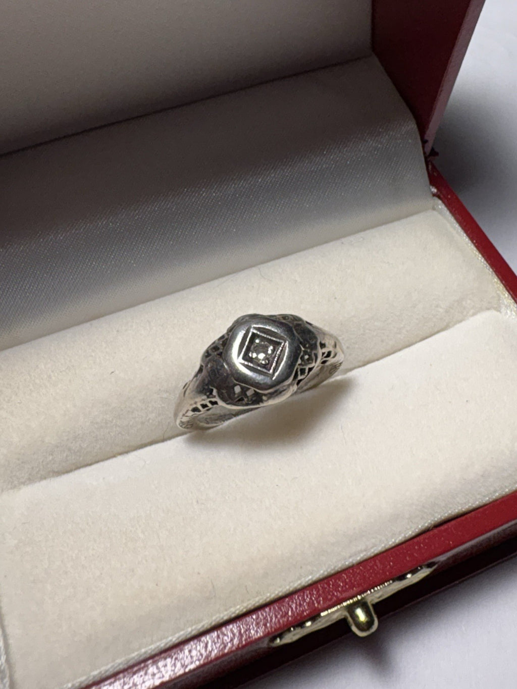 Antique Sterling Silver Diamond Ring Art Deco Size 6
