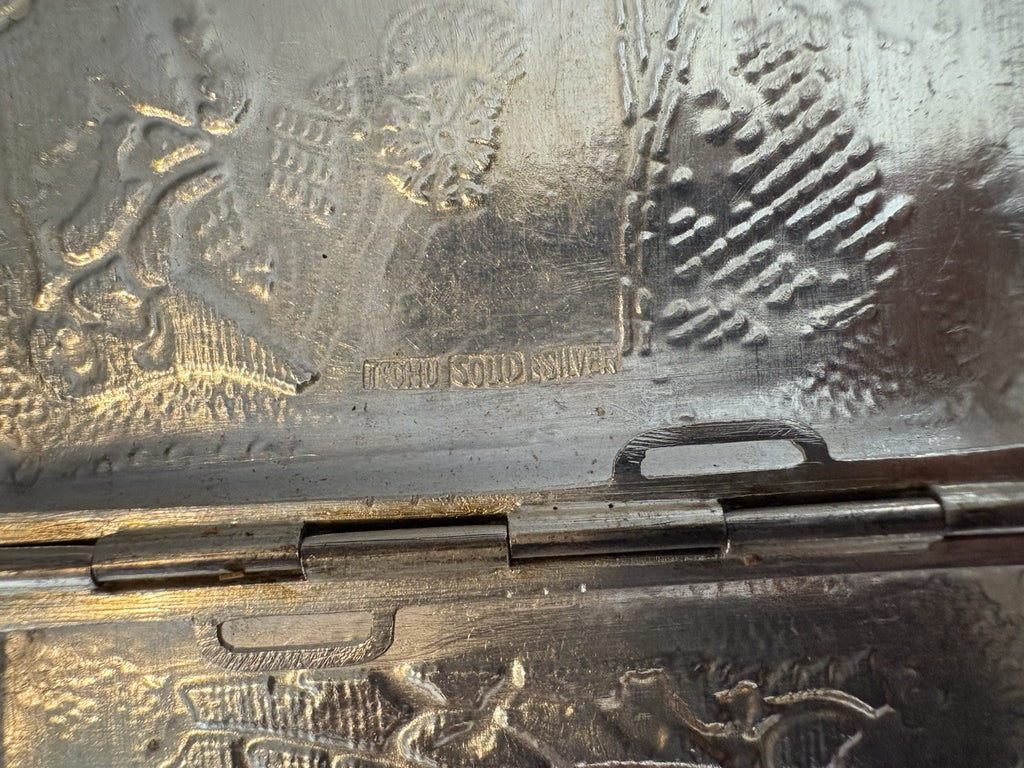 Antique Japanese TOKYO SOLID SILVER Case Dragon & Pagoda Scene 1900 Hand Engrave