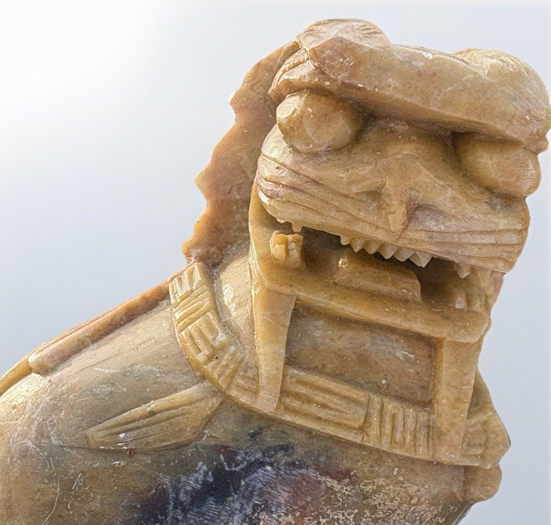 Vintage STONE FOO DOGS: Pair of Carved Stone Foo Dog.