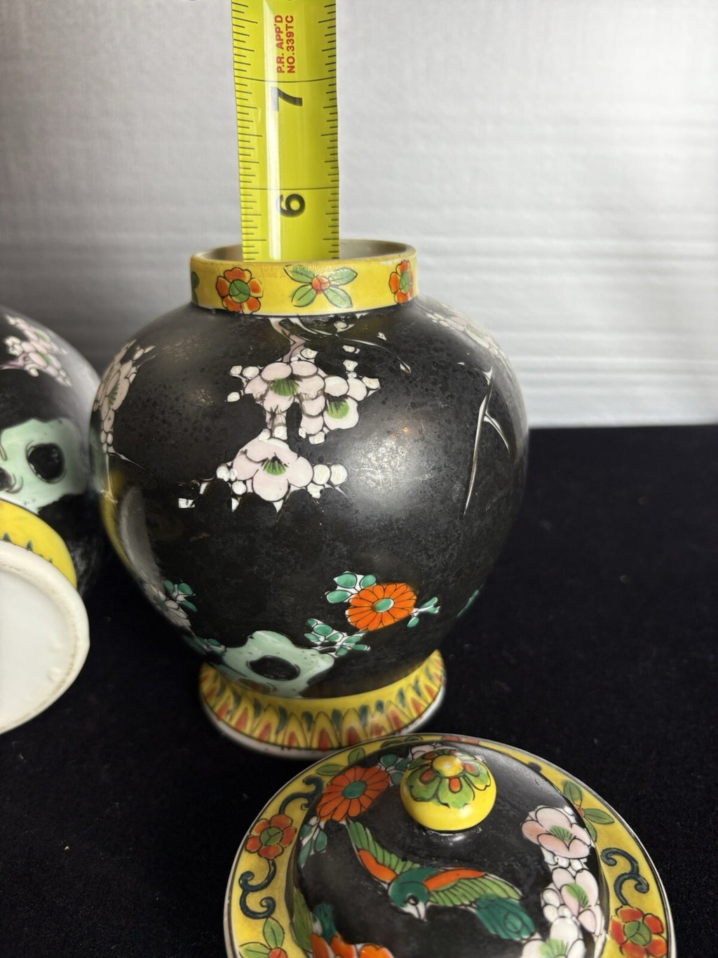 Pair Vintage Japanese Hand Painted Porcelain Peacock Famille Ginger Jar 5.5”