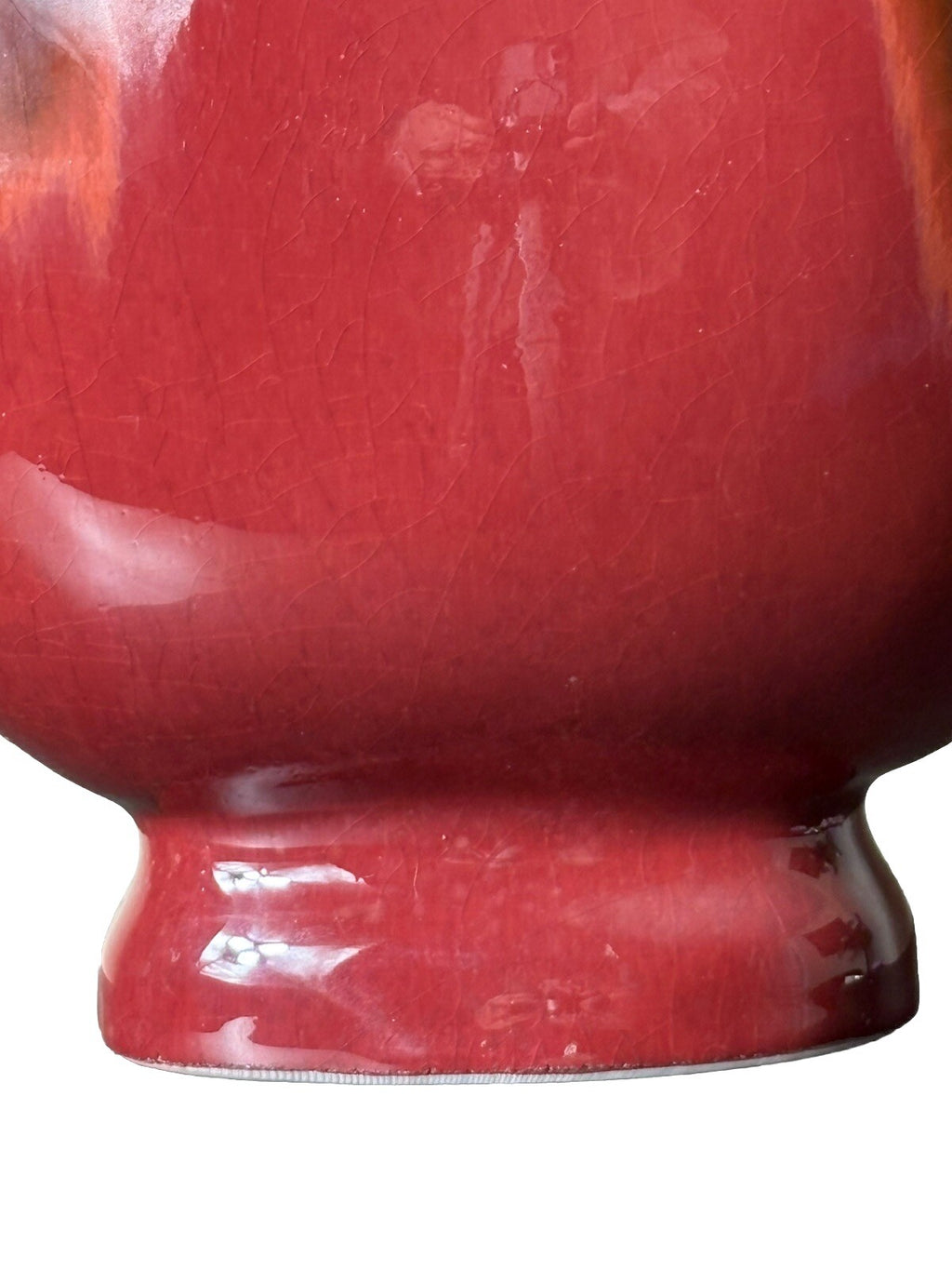 14” Chinese Oxblood Flambé Glaze Vase w/ Handles Crackle Base Qing Style Mark