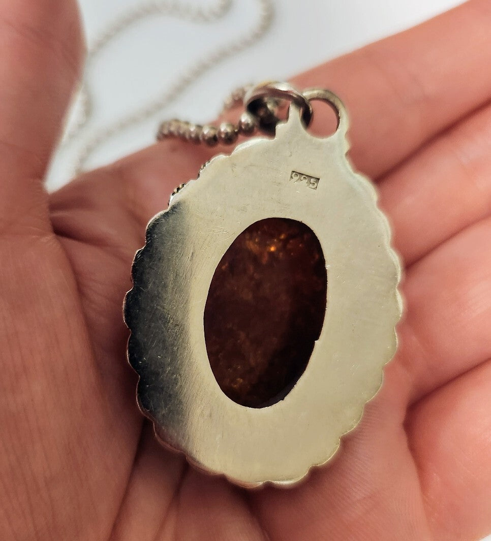 Genuine Natural AMBER Stone PENDANT with Sterling Silver 925 With Chain