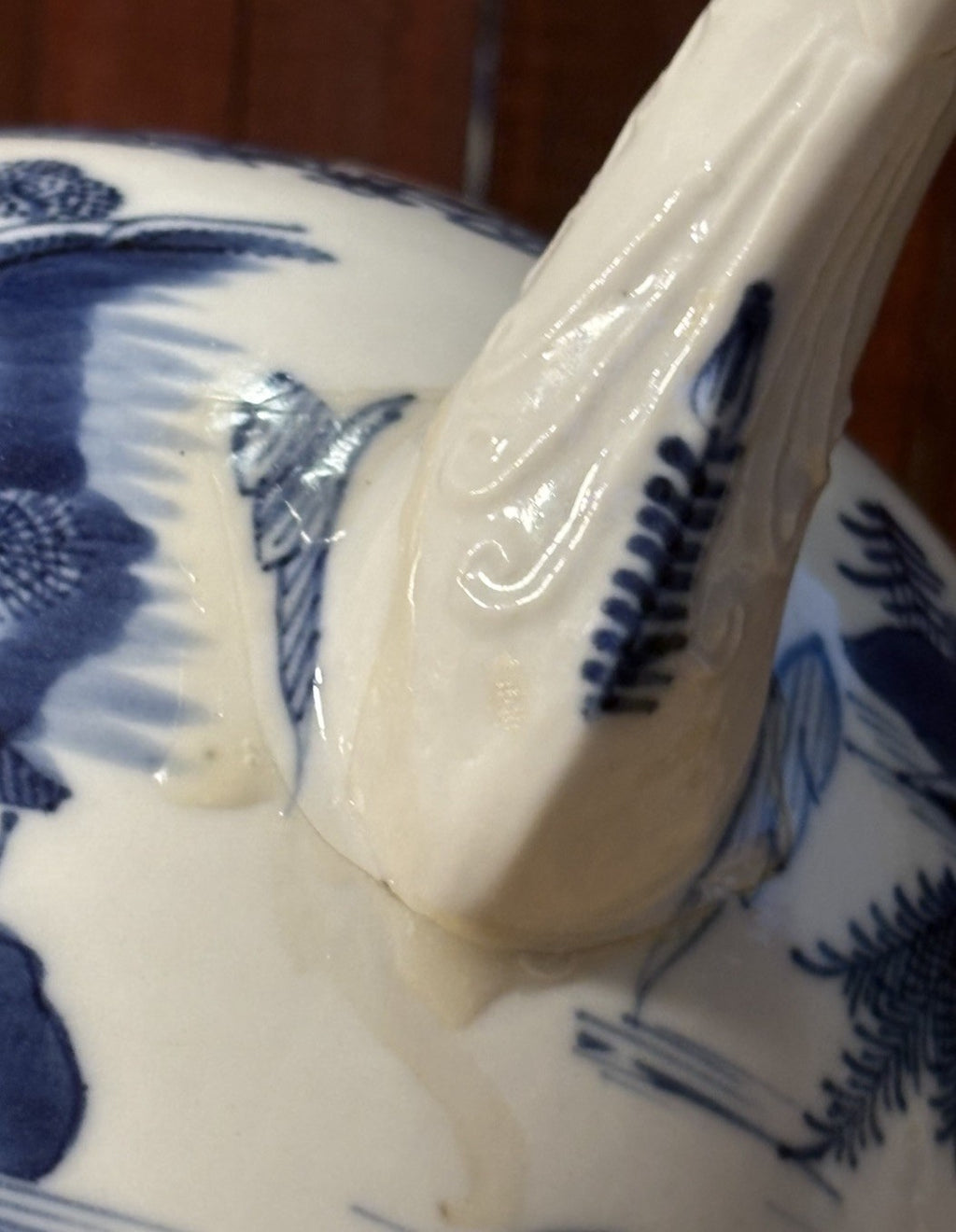 Antique Chinese Export Blue & White Porcelain Teapot – Landscape c1900 Repair