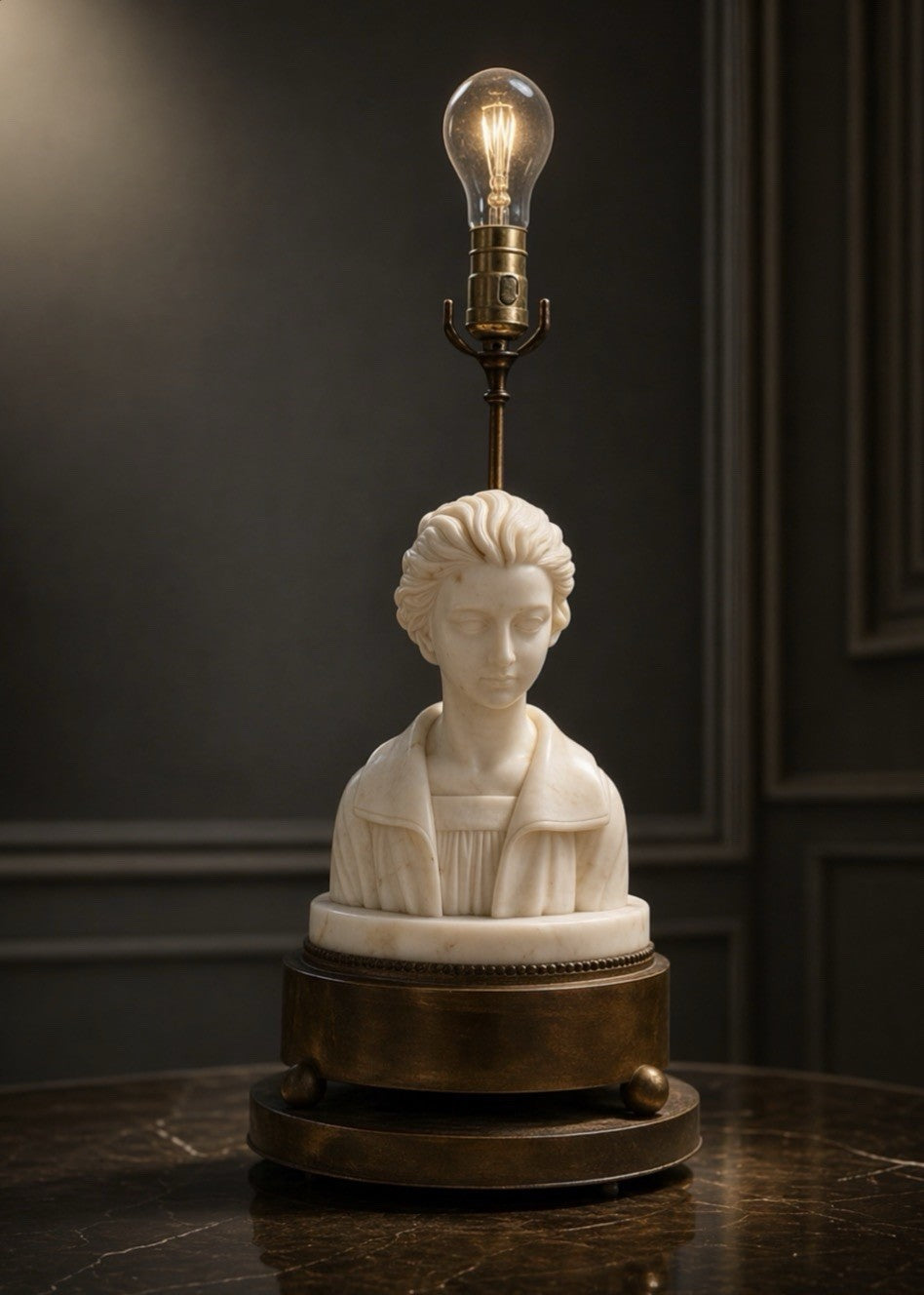 Italian Marble Bust Lamp Neoclassical Figural Bronze Base