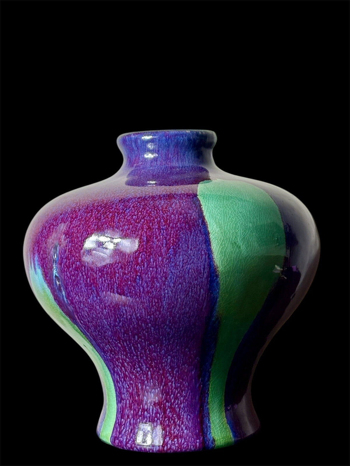 Unique Chinese Flambé Meiping Vase Blue/Purple/green/red 15”tall