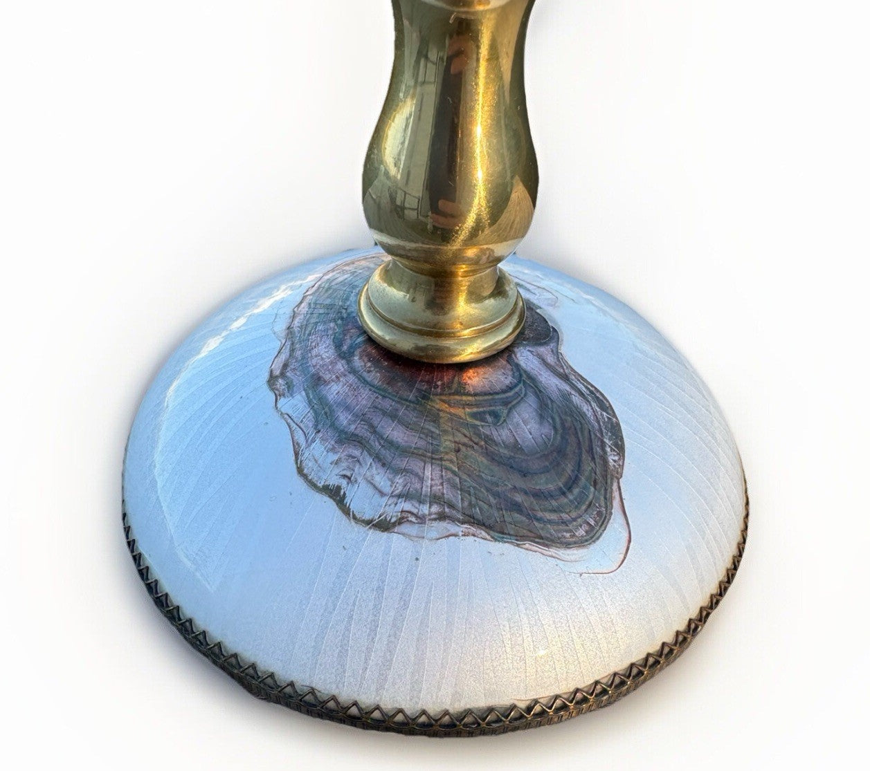Vintage Evans Multi Colored Enamel Brass Candlestick Holder 5.5”