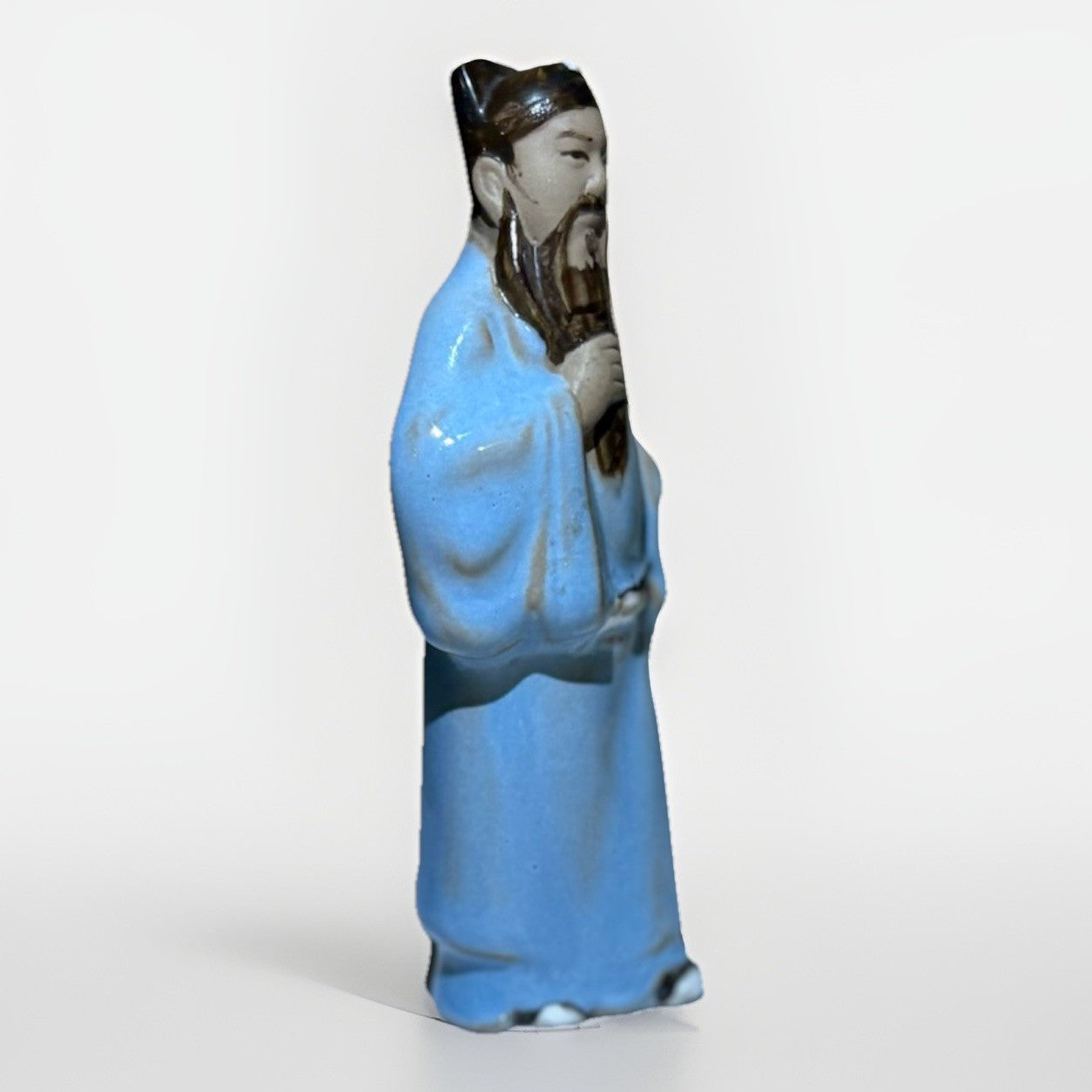 Vintage Chinese Scholar Figurine Blue Celadon Glaze 4” Statue