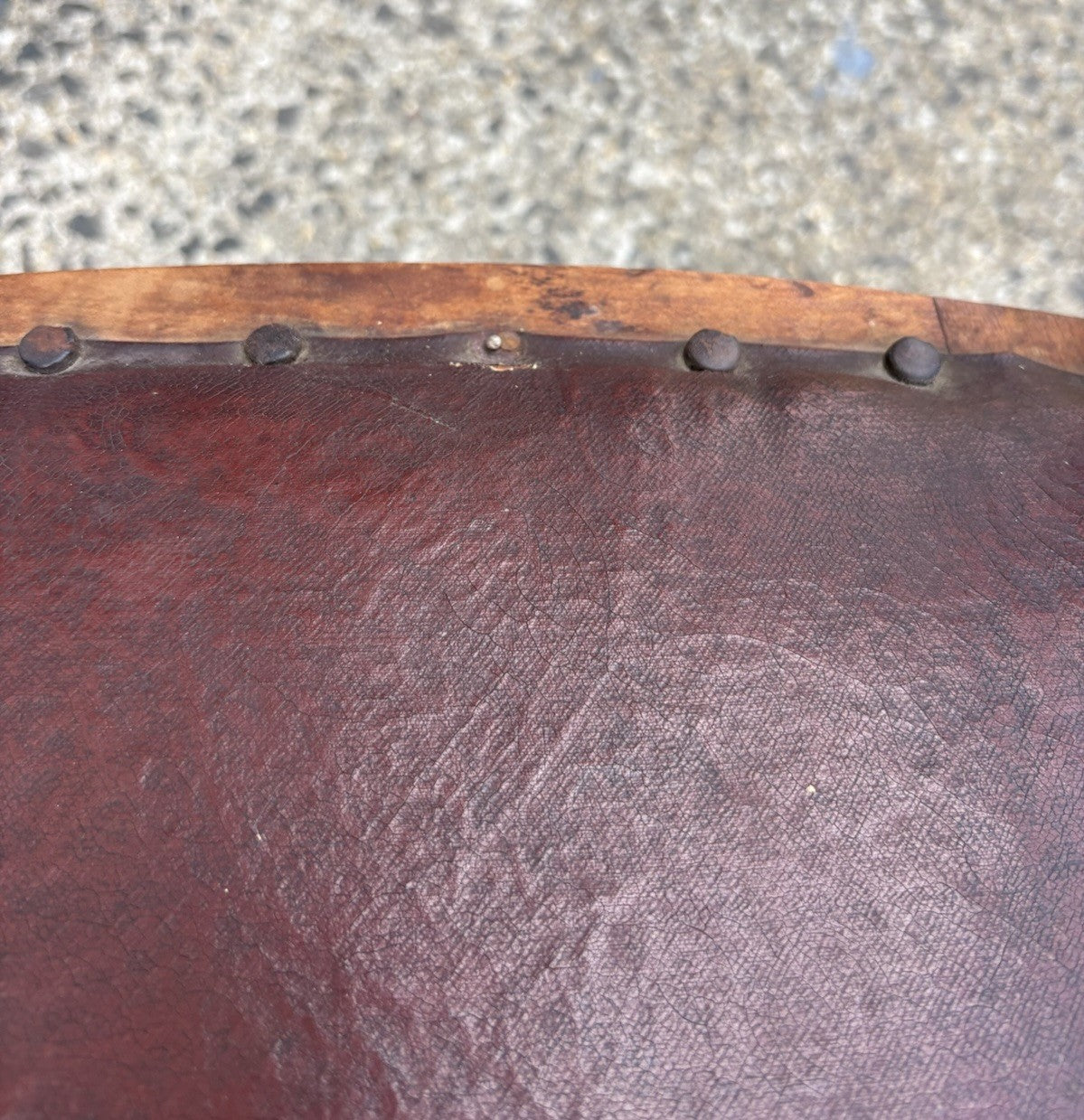 Antique Wooden Folding Chair w/ Leather Seat – Primitive Industrial Stenciled 78
