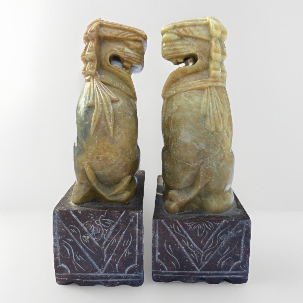 Vintage STONE FOO DOGS: Pair of Carved Stone Foo Dog.