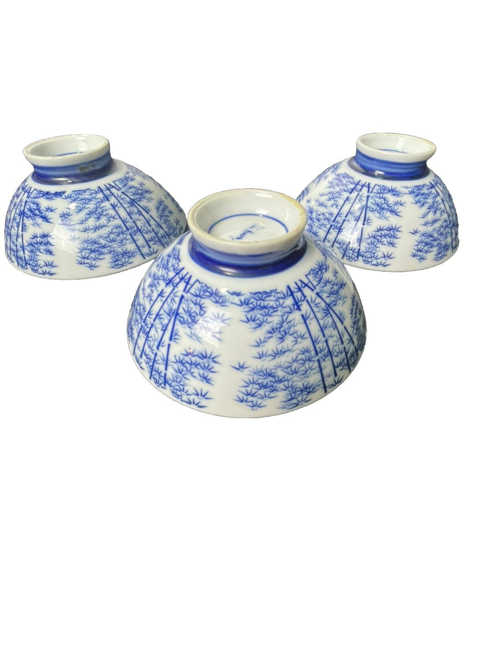 Vintage 3 Chinese Rice Eye Pedestal Sauce Dip Bowls Floral 4.75”