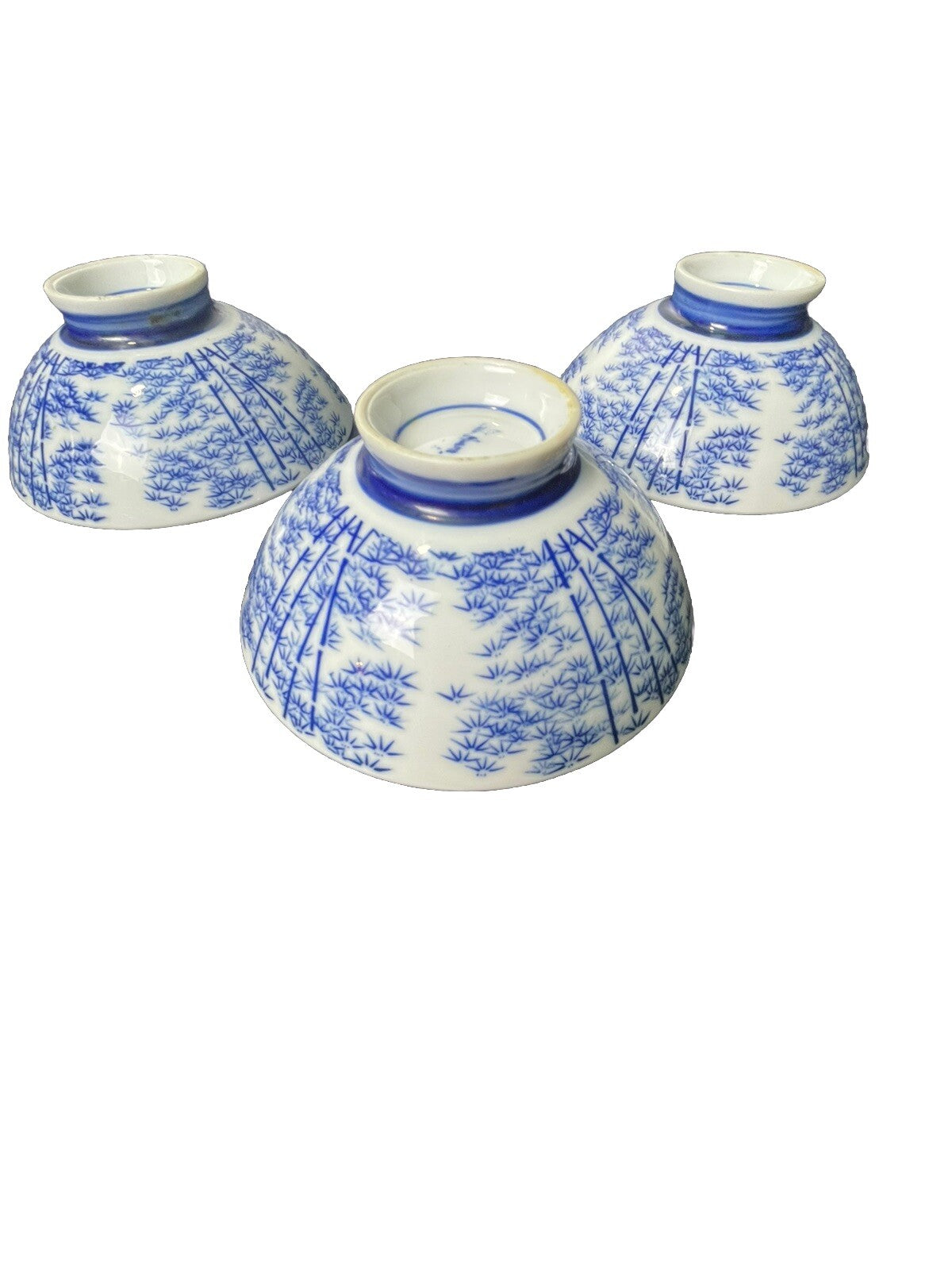 Vintage 3 Chinese Rice Eye Pedestal Sauce Dip Bowls Floral 4.75”