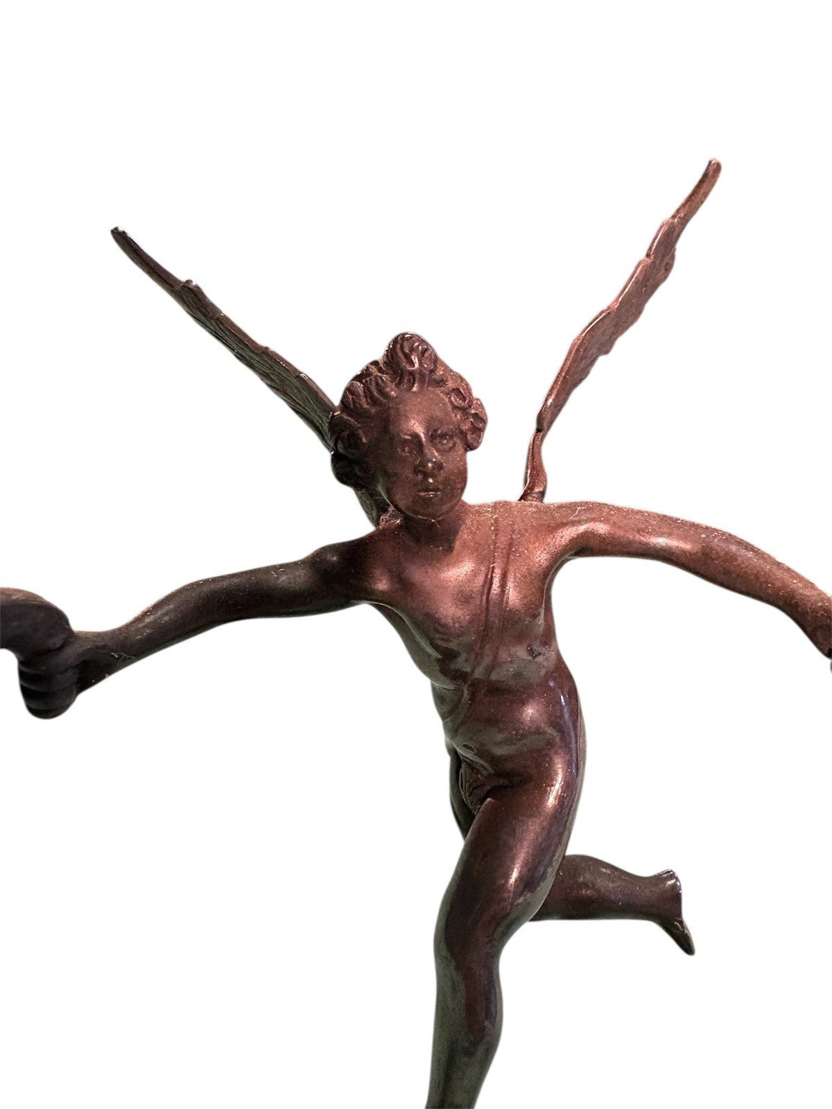 French Bronze Cherub Candle Holder – Art Nouveau Winged Putto Candelabra