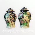 Pair Antique Chinese Famille Noire porcelain Lidded Jars-kangxi Mark Qing Black
