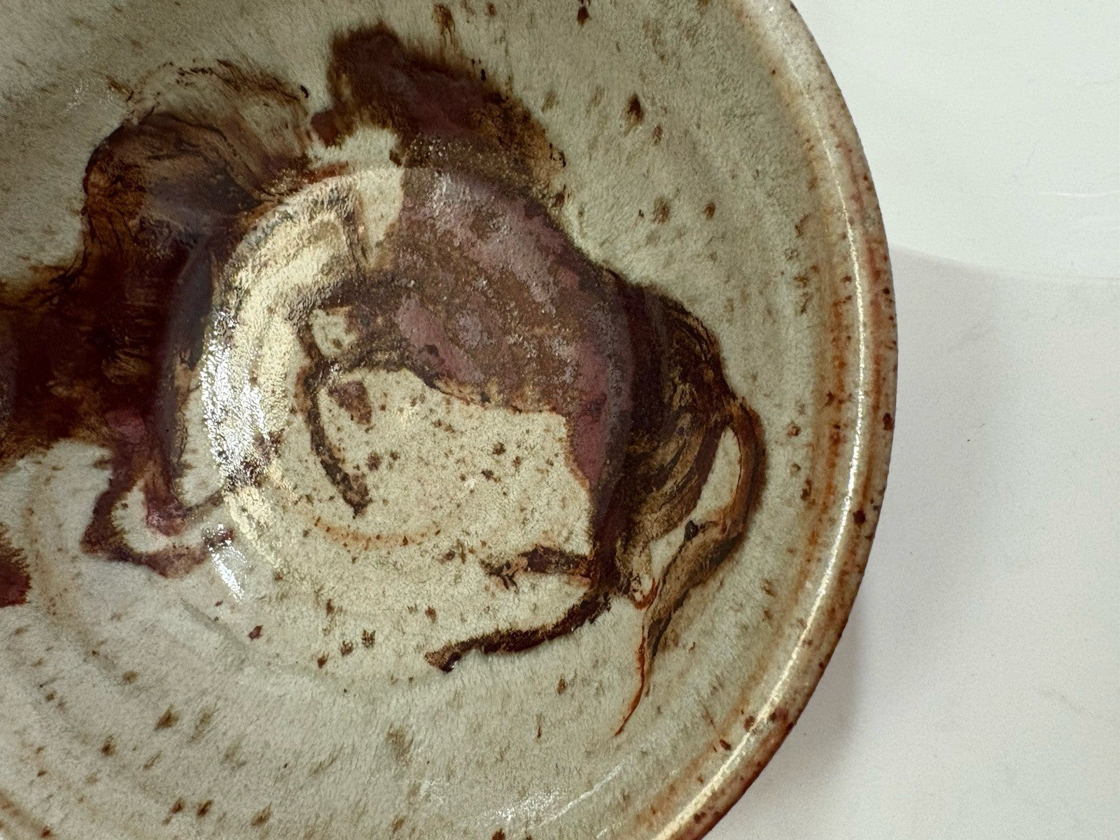 Rare hand Painted Pottery Bowl  With a unique Design of 2 Horses 8”