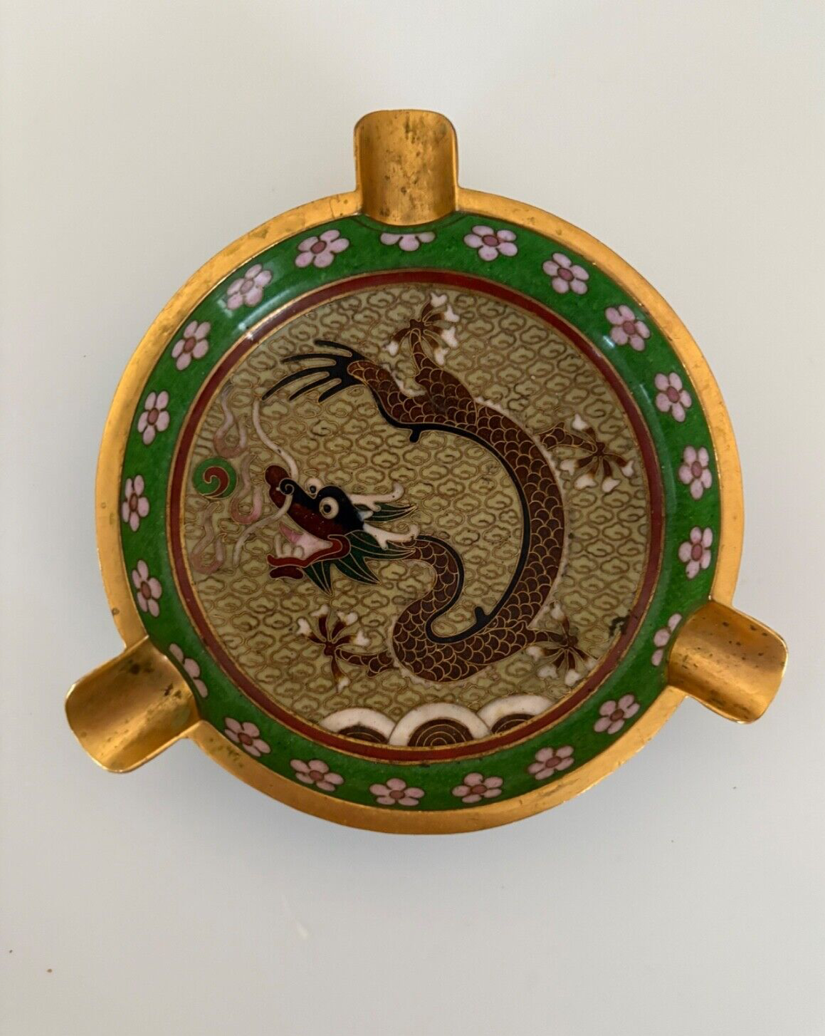 Antique Chinese Cloisonne Enamel dragon Ashtray