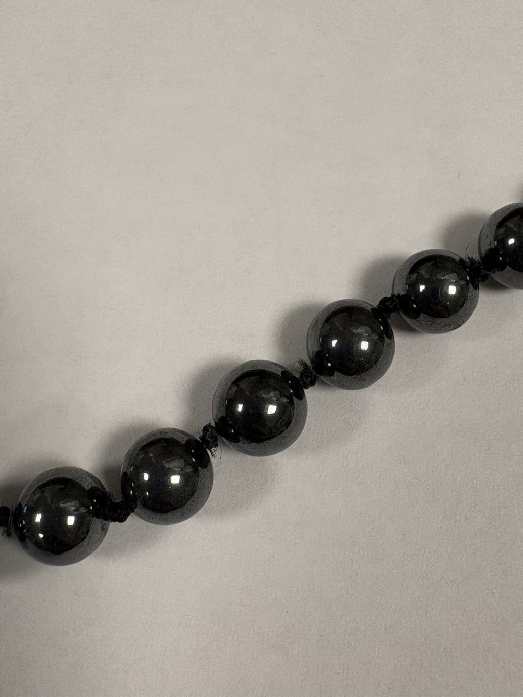 VTG Hematite Necklace & Earrings Set Solid 14K Gold Beads Posts 32”