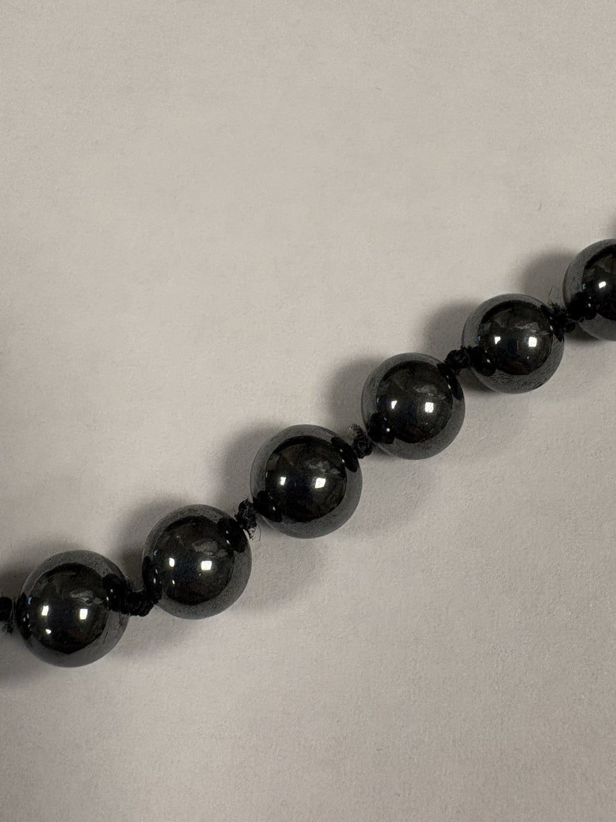 VTG Hematite Necklace & Earrings Set Solid 14K Gold Beads Posts 32”