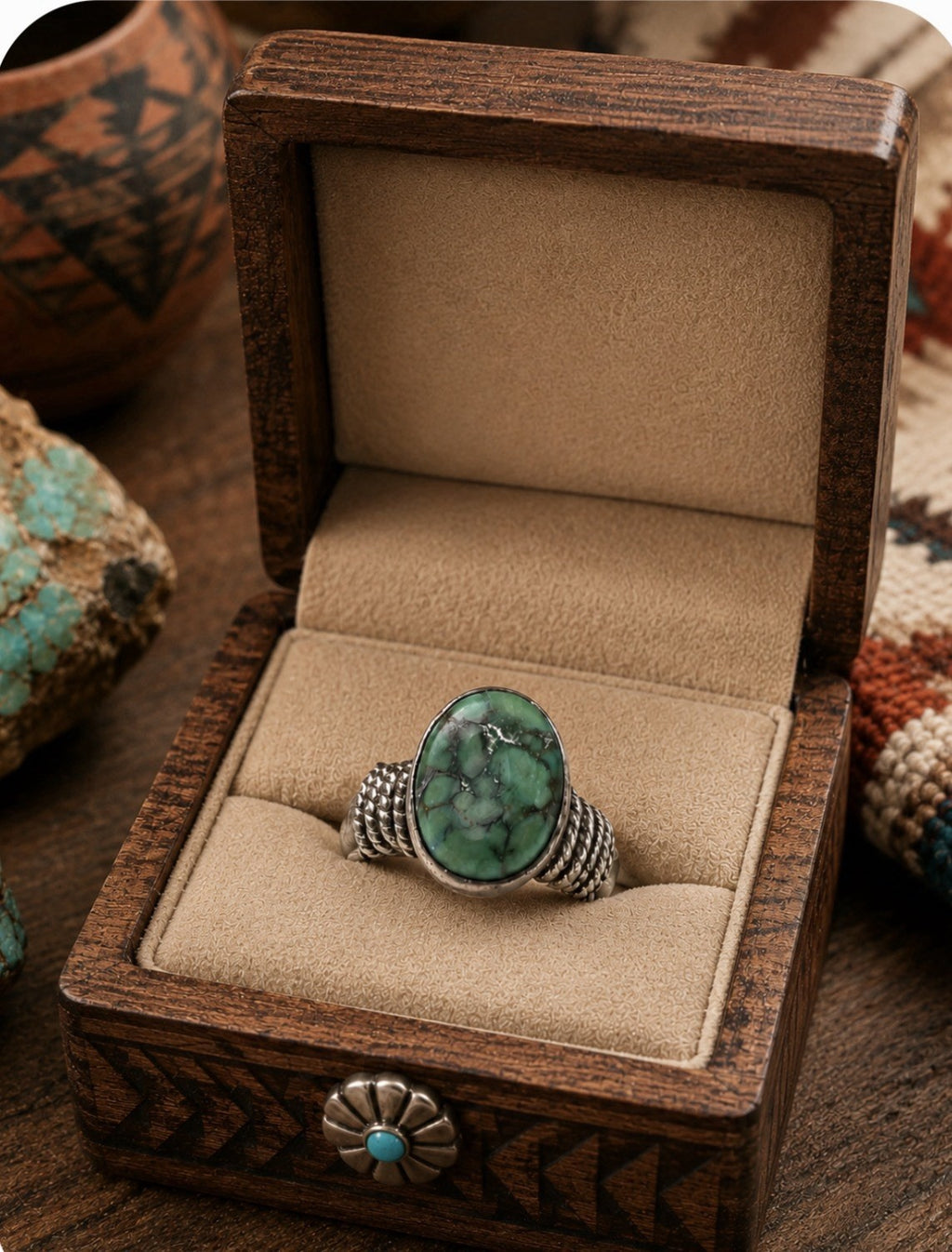 Vintage Sterling Silver Green Turquoise Ring Southwestern Navajo  925 Size 6