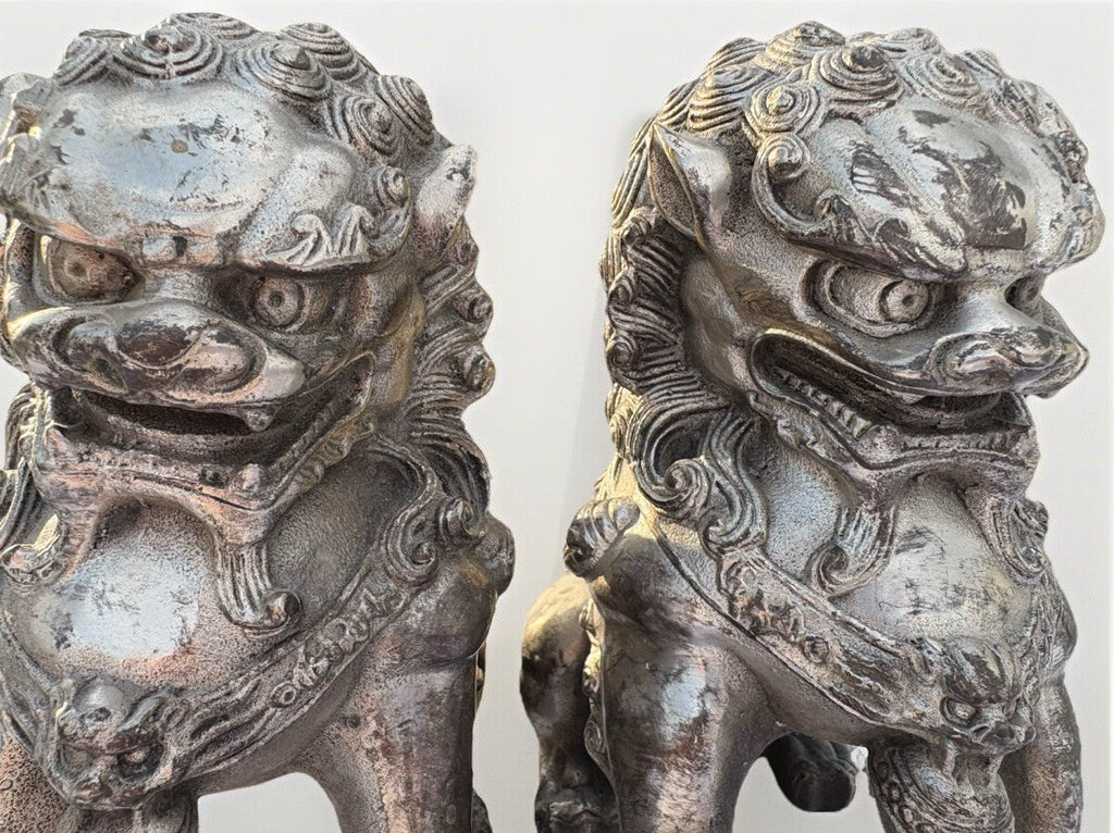 Vintage Metal FOO DOGS: Pair of Heavy Metal Foo Dog. 6”x4”x3”
