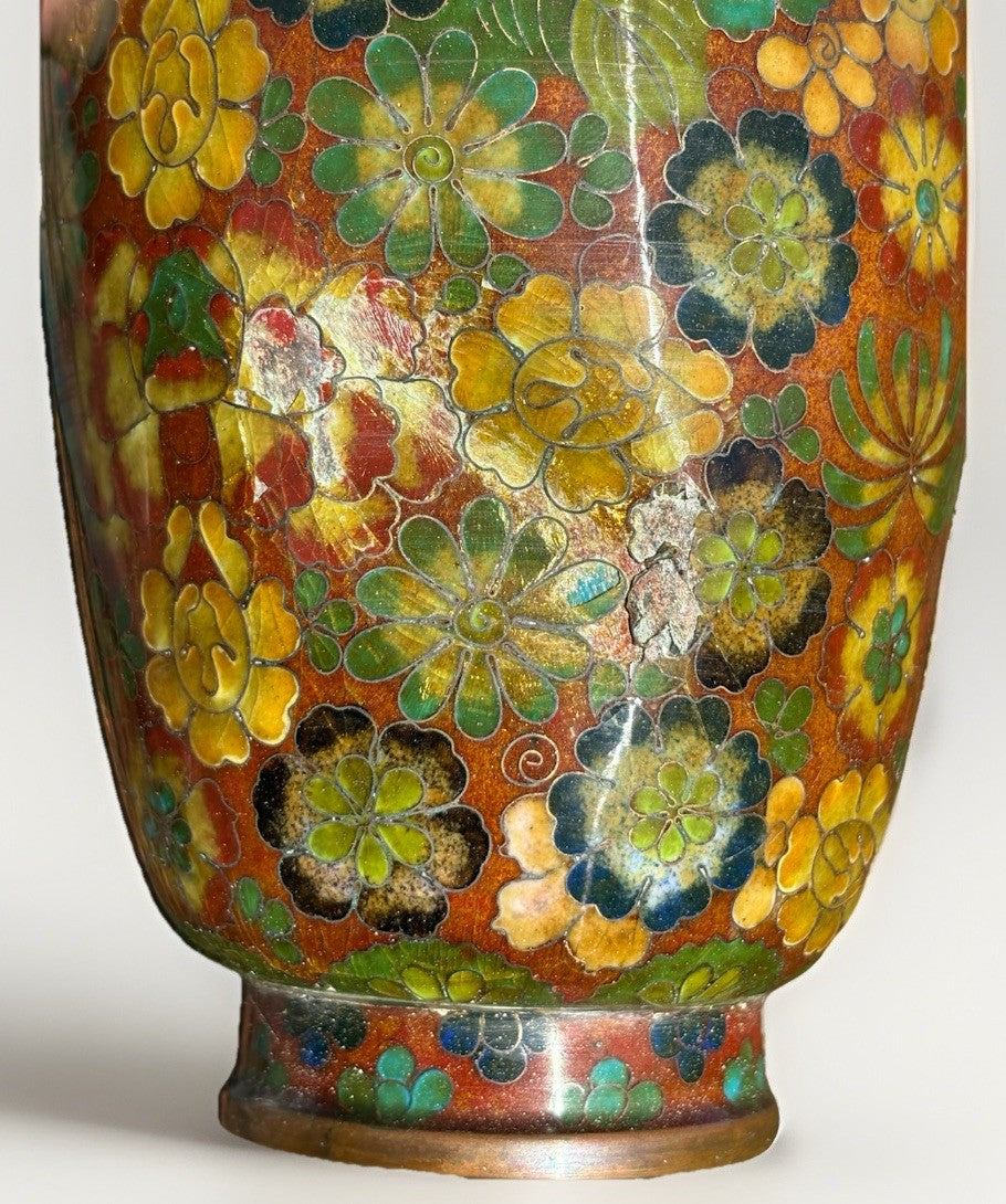 3 Piece Set of Fine Antique Chinese Cloisonne Vases & Bowl