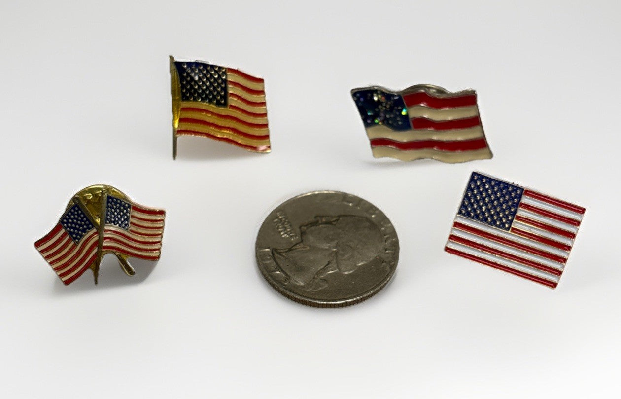 FOUR Vintage American USA Flag Lapel Pins