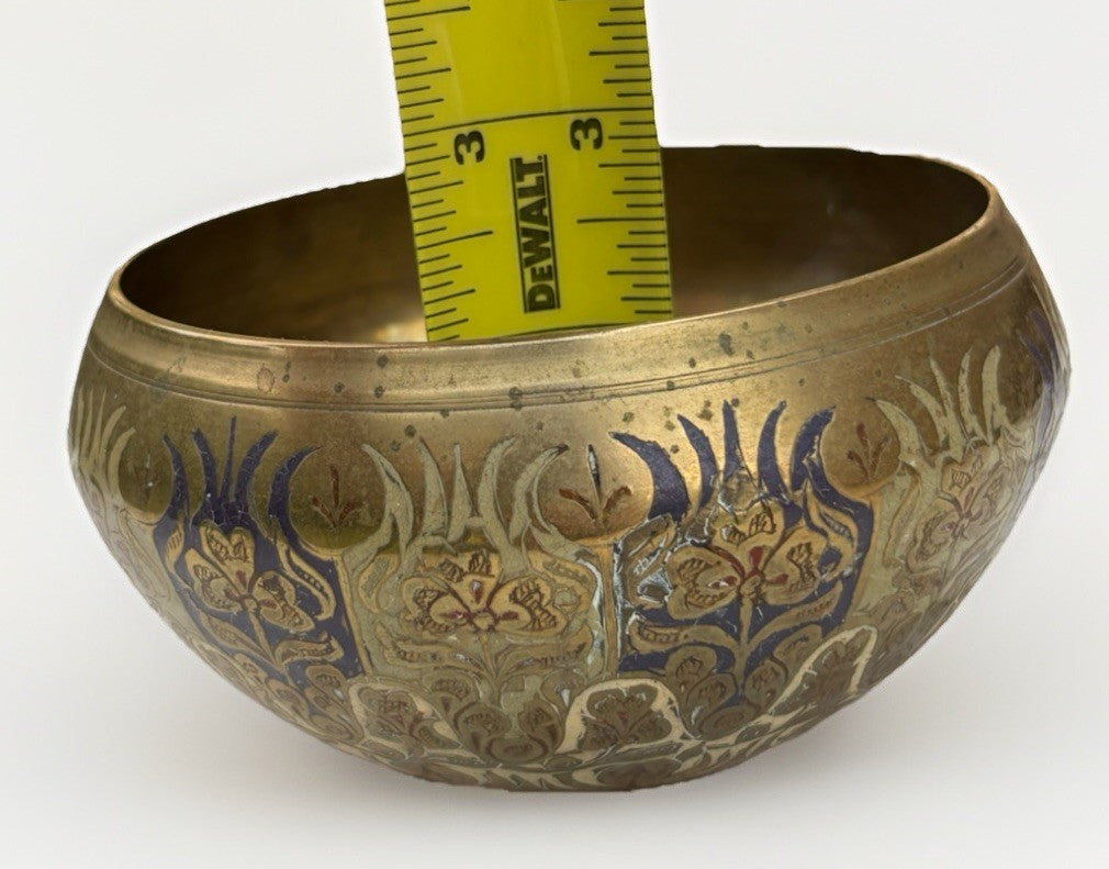 ANTIQUE BRASS ENGRAVED BOWL MARKED Made In India