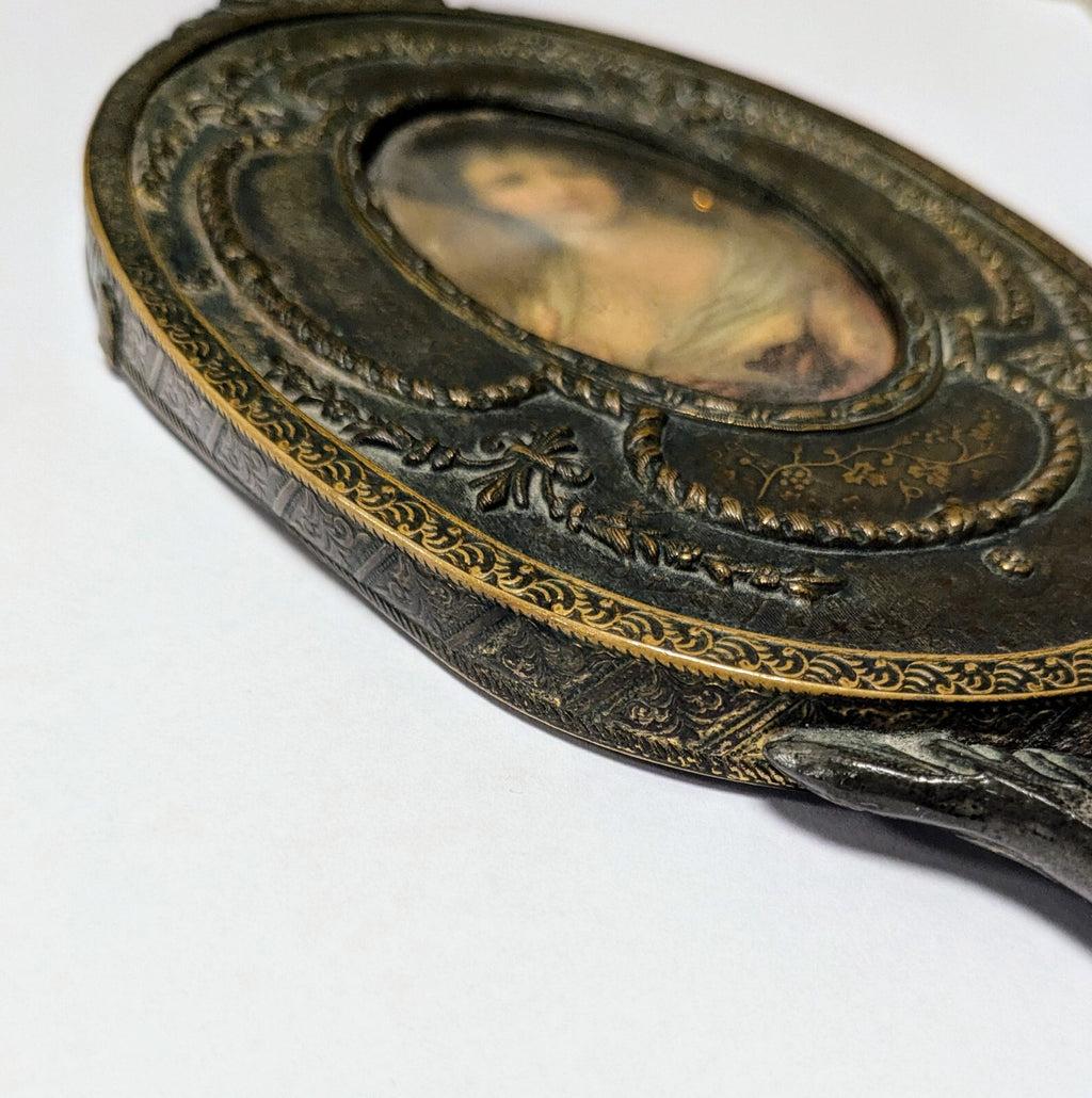Antique Vanity Mirror French Gilt Bronze Style Oval For Repair