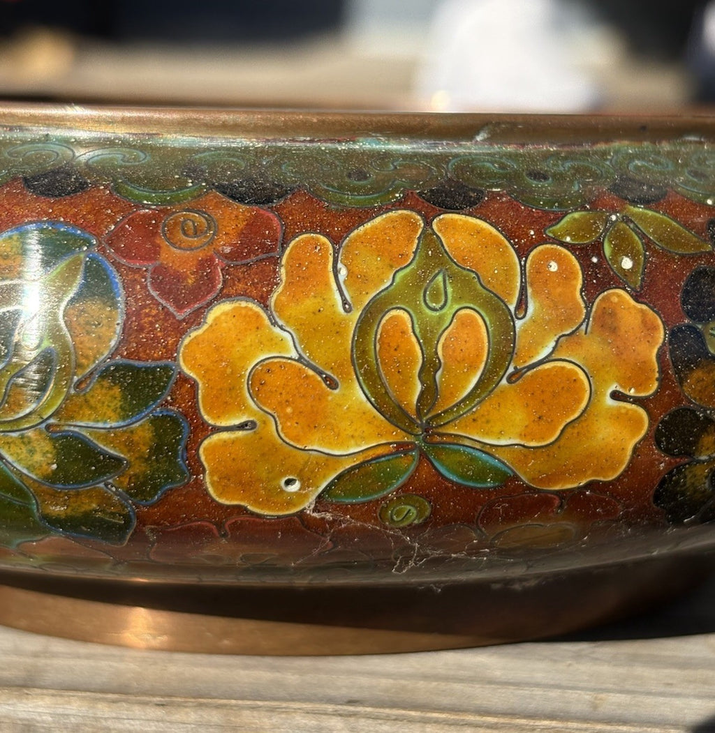3 Piece Set of Fine Antique Chinese Cloisonne Vases & Bowl