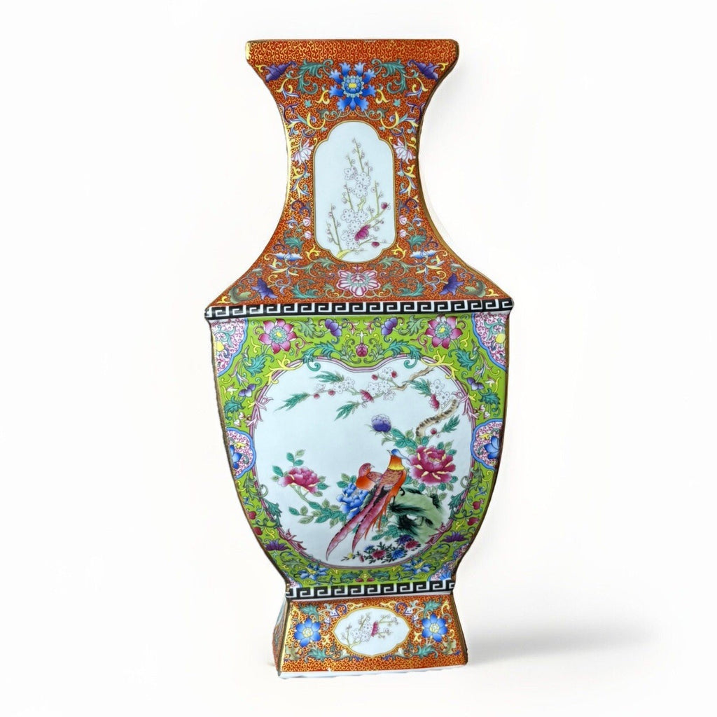 17.5” Chinese enamel flower and bird pattern vase