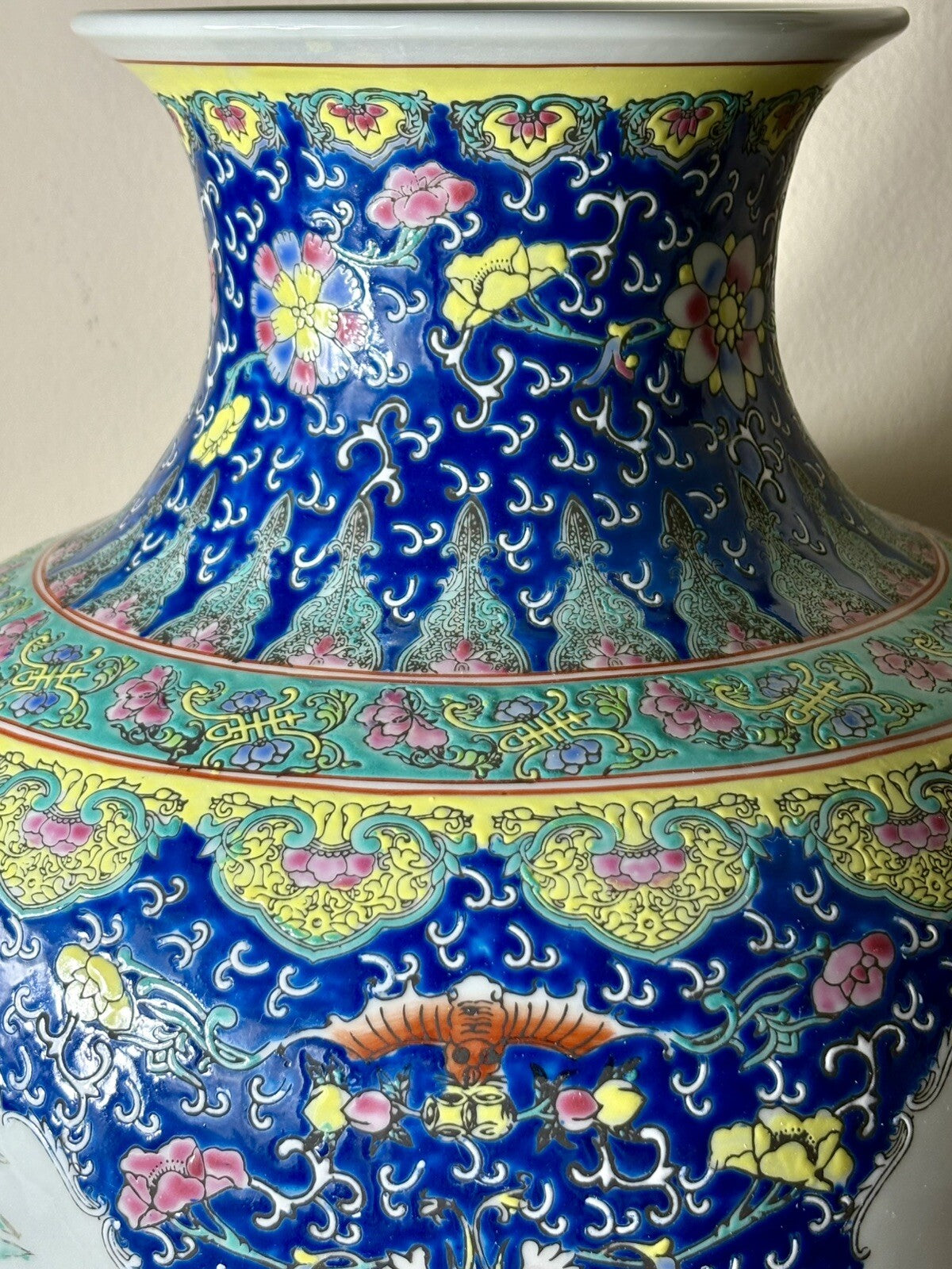 Monumental 20” Chinese Famille Rose Vase- Quilling Mark And Imperial Style-Birds
