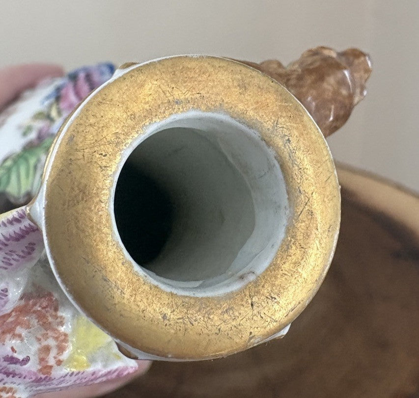 Antique Continental Porcelain Vase Figural Birds Squirrels Gilt