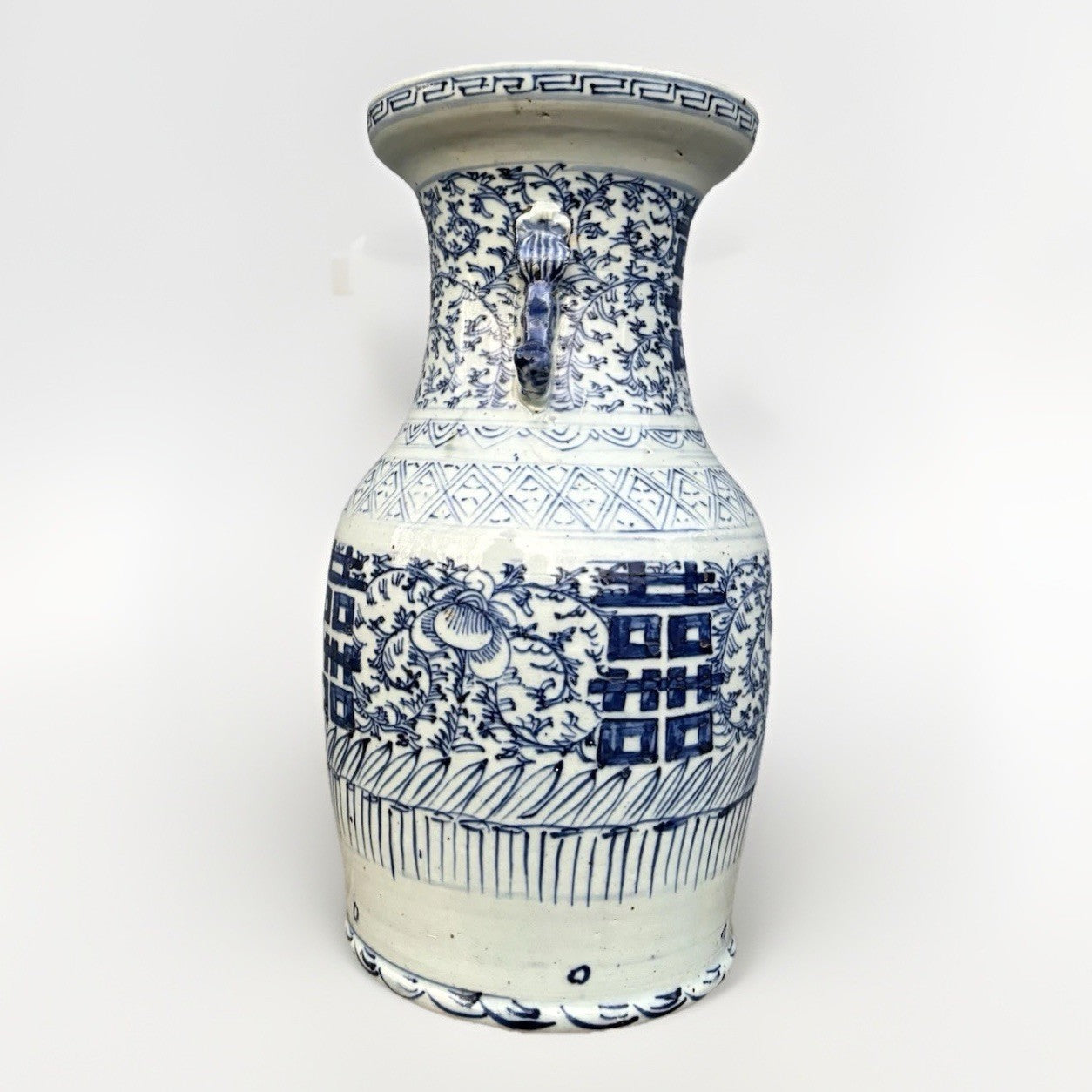 13” Large Antique Chinese Blue White Porcelain Vase Qing
