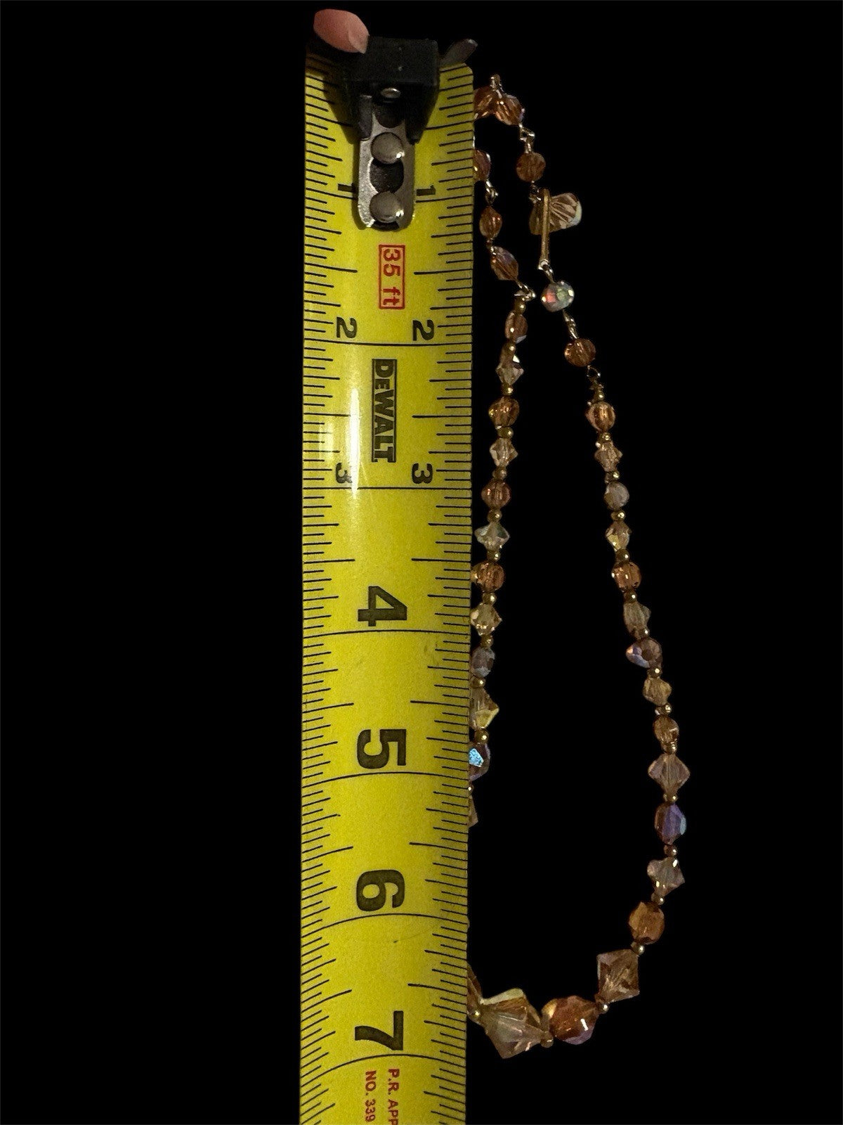 Vintage Peach AB Crystal Bead Necklace 15” Faceted Glass Choker Hook Clasp