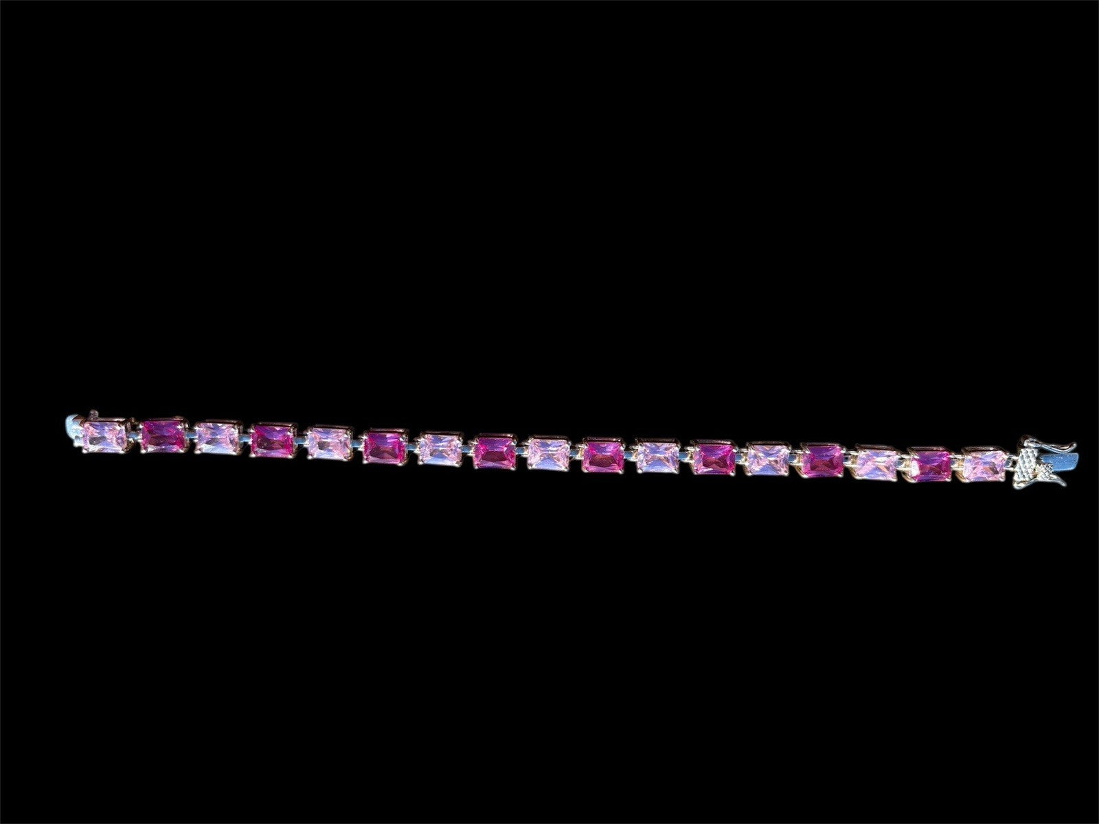Pink 2 Tone Gemstone Tennis Bracelet 925 Sterling Silver 7.5” Box Clasp Vintage