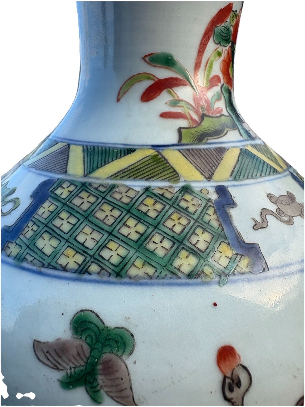 Antique Chinese 14" Famille Verte Phoenix & Peony Vase, Guangxu Era Style
