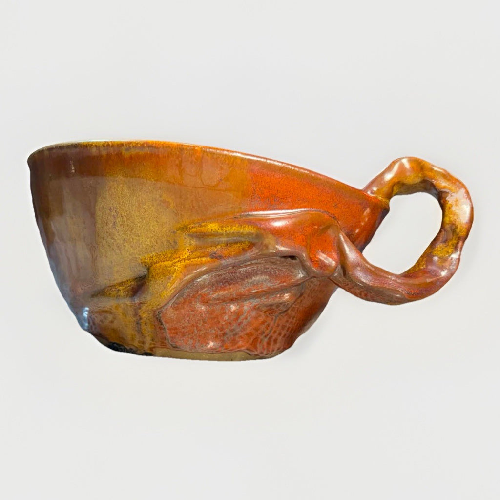 MCM Joel Edwards Studio Pottery Sculptural Handled Lava Glaze Bowl