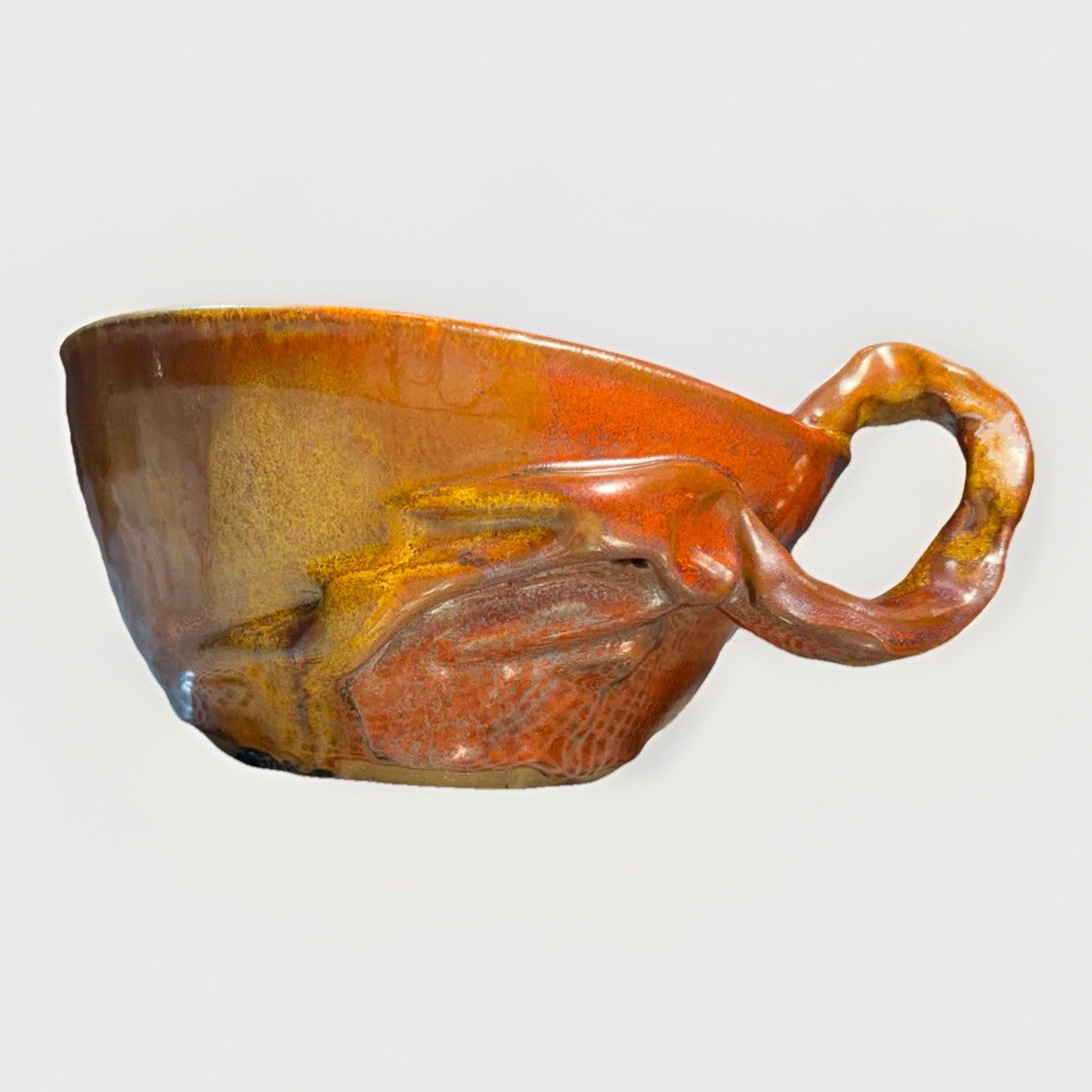 MCM Joel Edwards Studio Pottery Sculptural Handled Lava Glaze Bowl