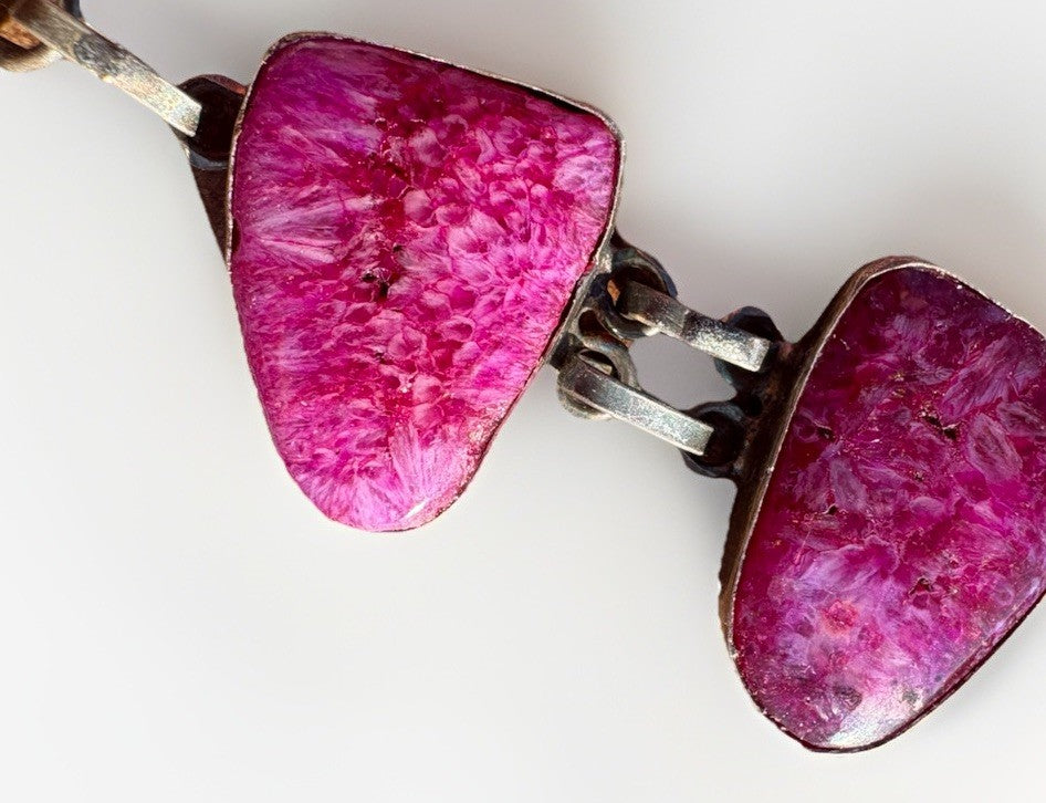 Sterling Silver Pink Druzy Geode Bracelet Artisan Organic Stone 7.25”