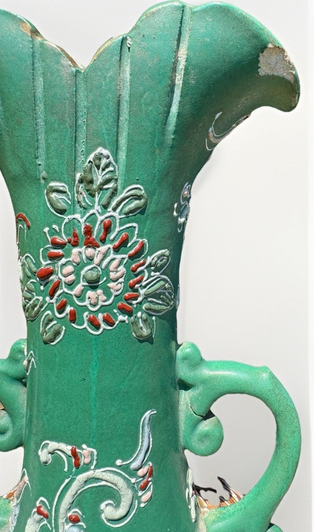 Antique Japanese Moriage SATSUMA Hand Painted VASE Earthenware Double Handle