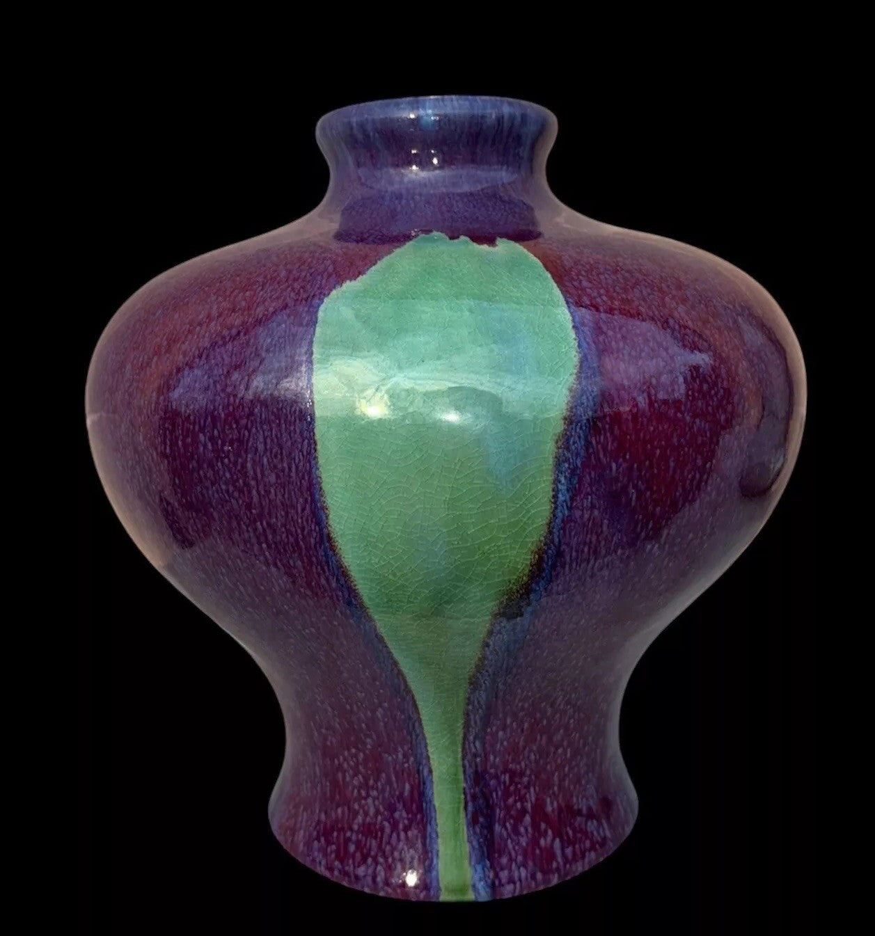 Unique Chinese Flambé Meiping Vase Blue/Purple/green/red 15”tall