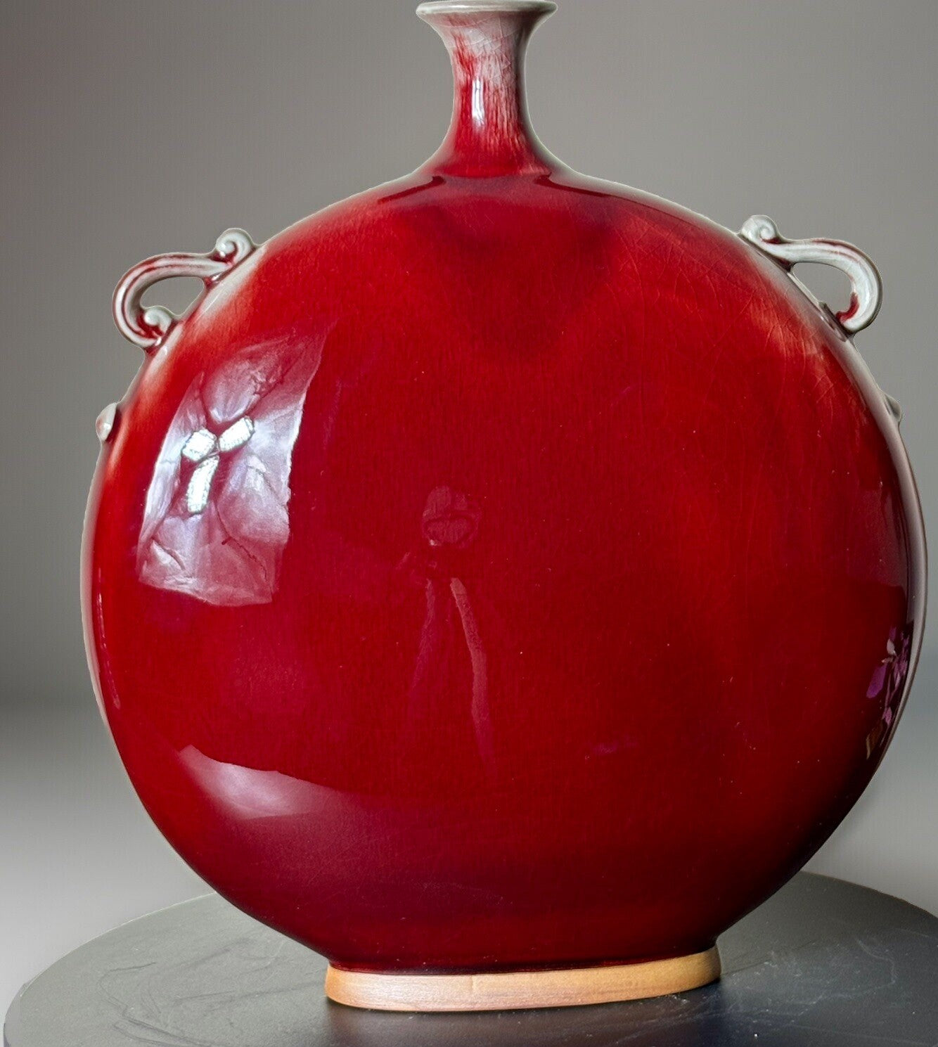 12” Chinese Oxblood Flambé Moon Flask Vase Langyao Hong Qing Style Marked