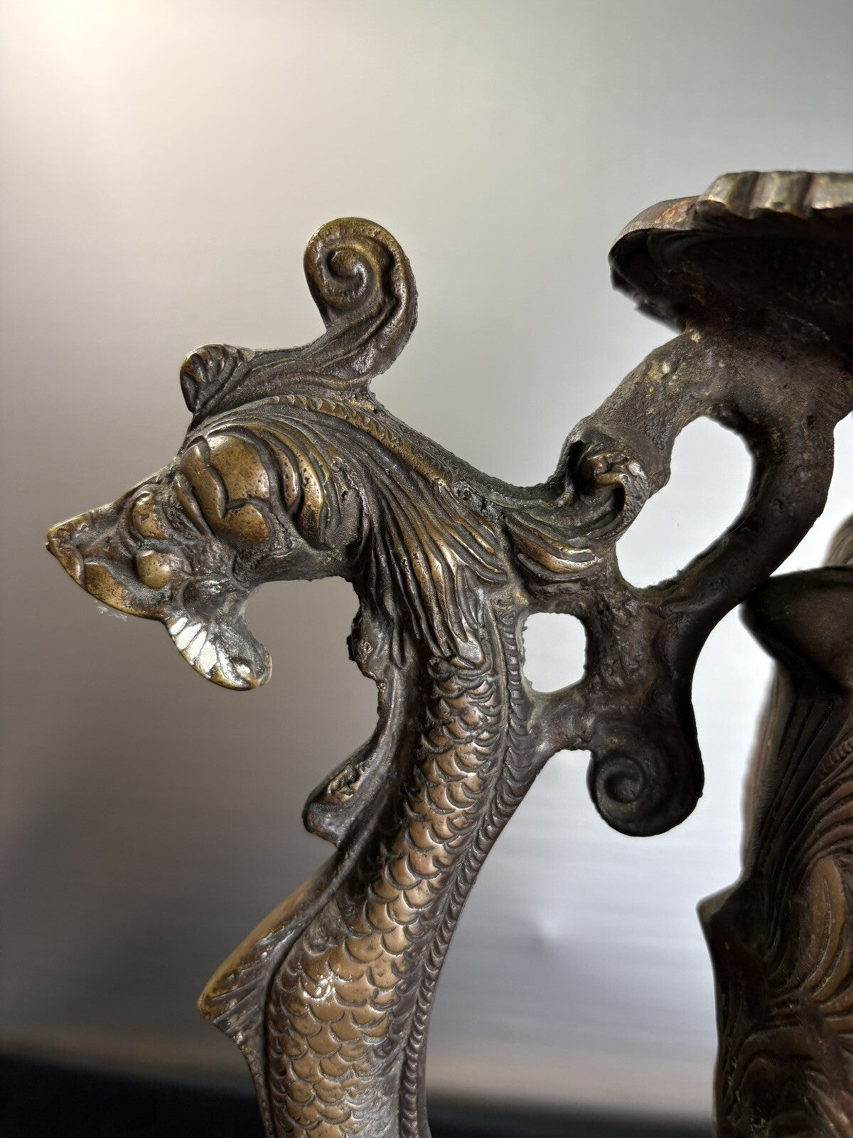 18” Rare Antique Bronze Urn Dragon Handles Mythological Relief 19th Century Art