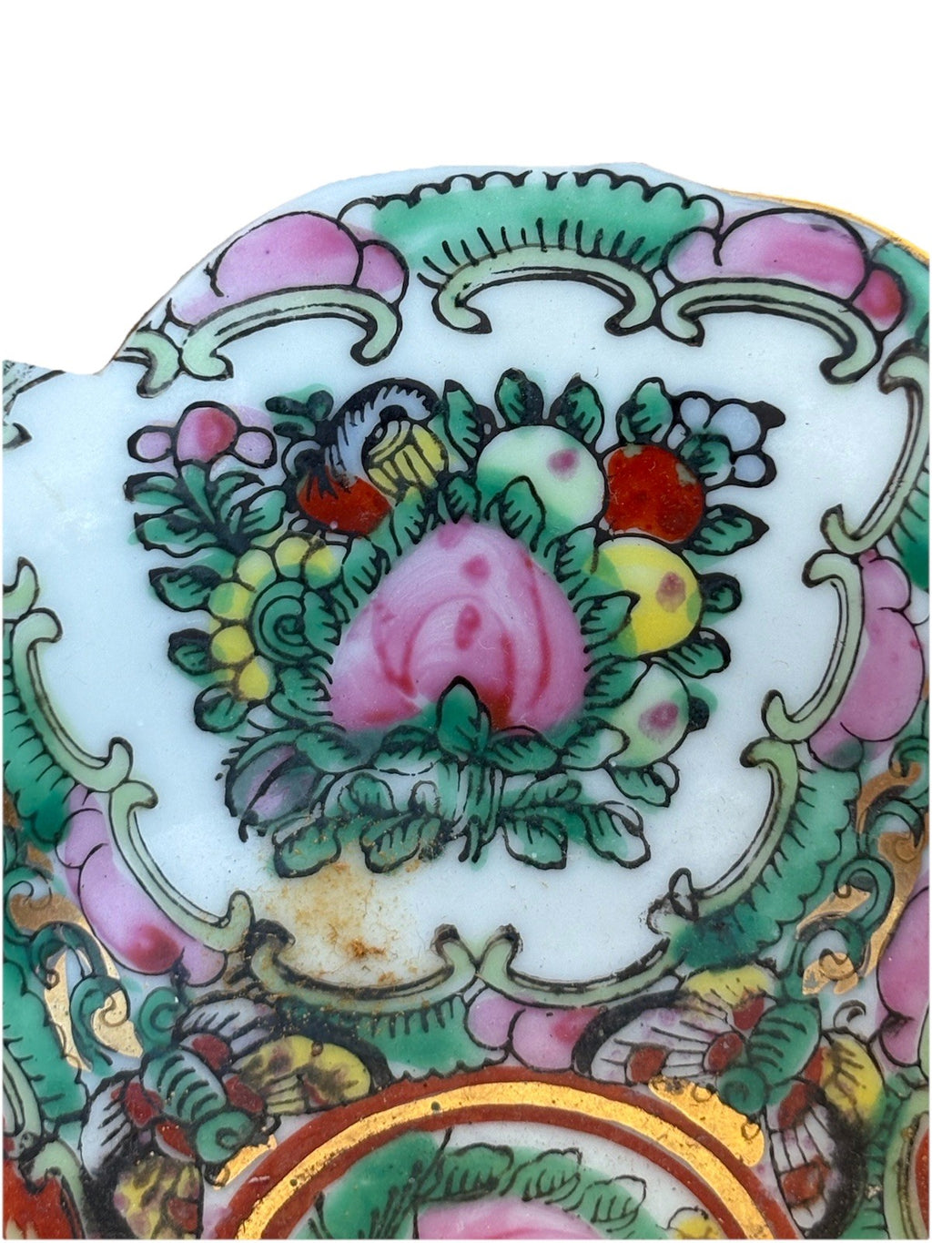 Antique Chinese Famille Rose Lobed Bowl | Gilt Enamel Figures & Peaches | Quin