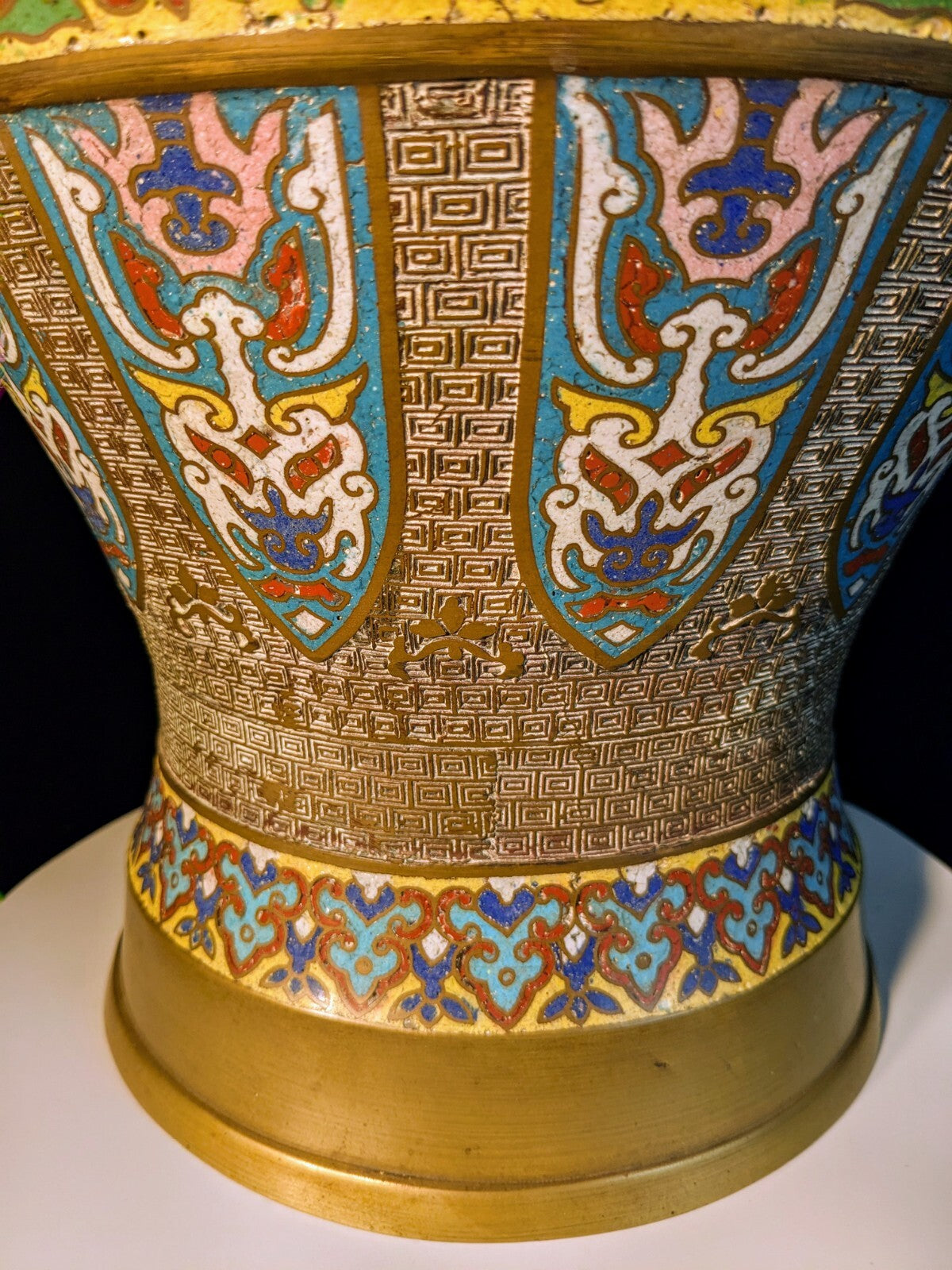 Japanese  Champlevé /Cloisonné Vase Bronze & Enamel 18" Height  12"Diameter