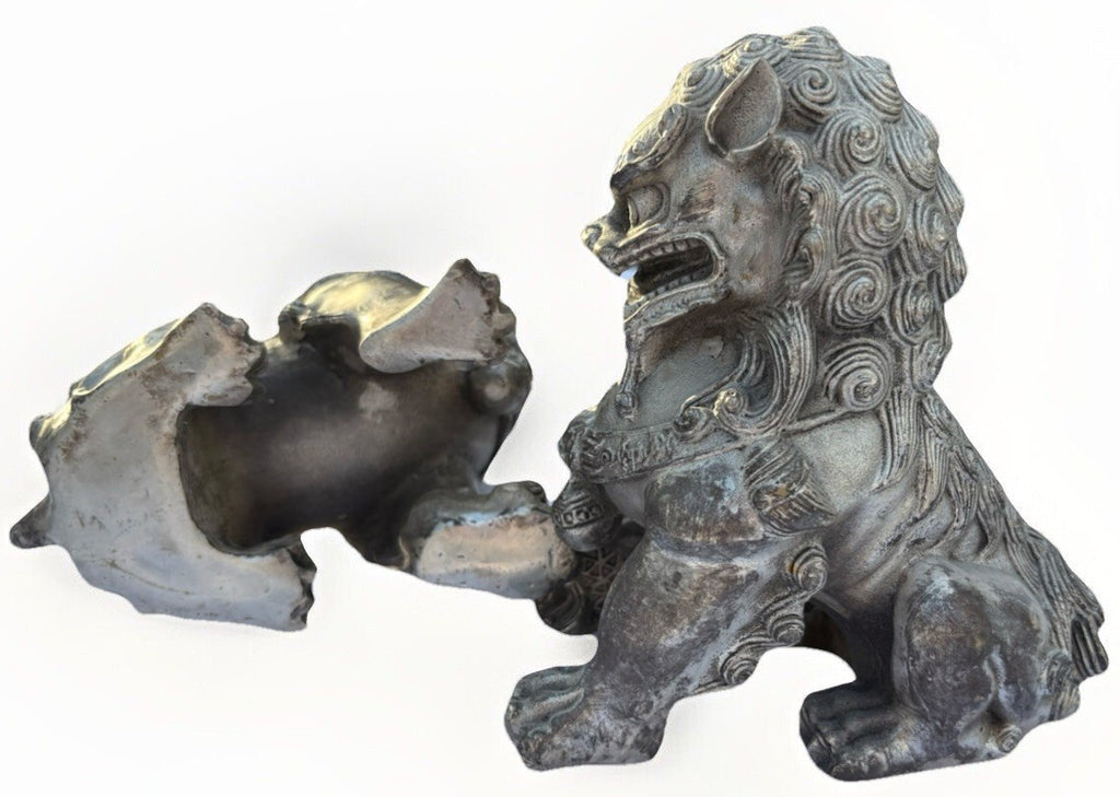 Vintage Metal FOO DOGS: Pair of Heavy Metal Foo Dog. 6”x4”x3”