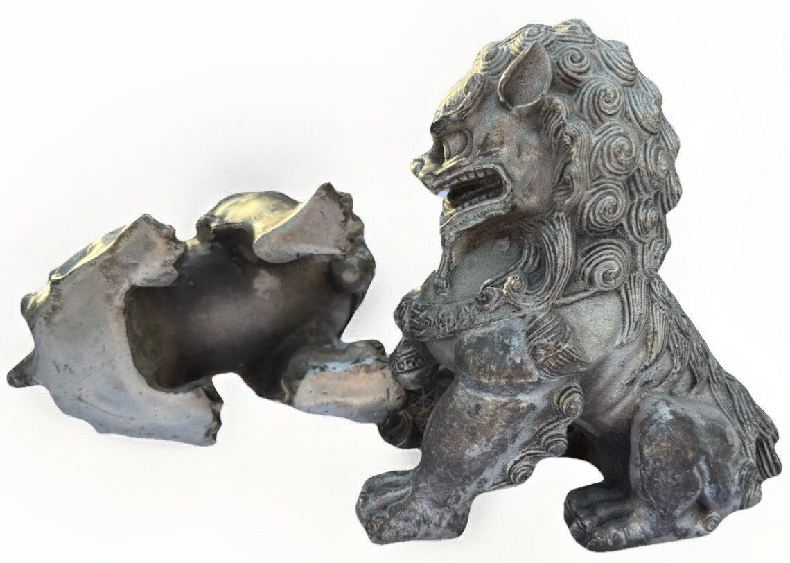 Vintage Metal FOO DOGS: Pair of Heavy Metal Foo Dog. 6”x4”x3”